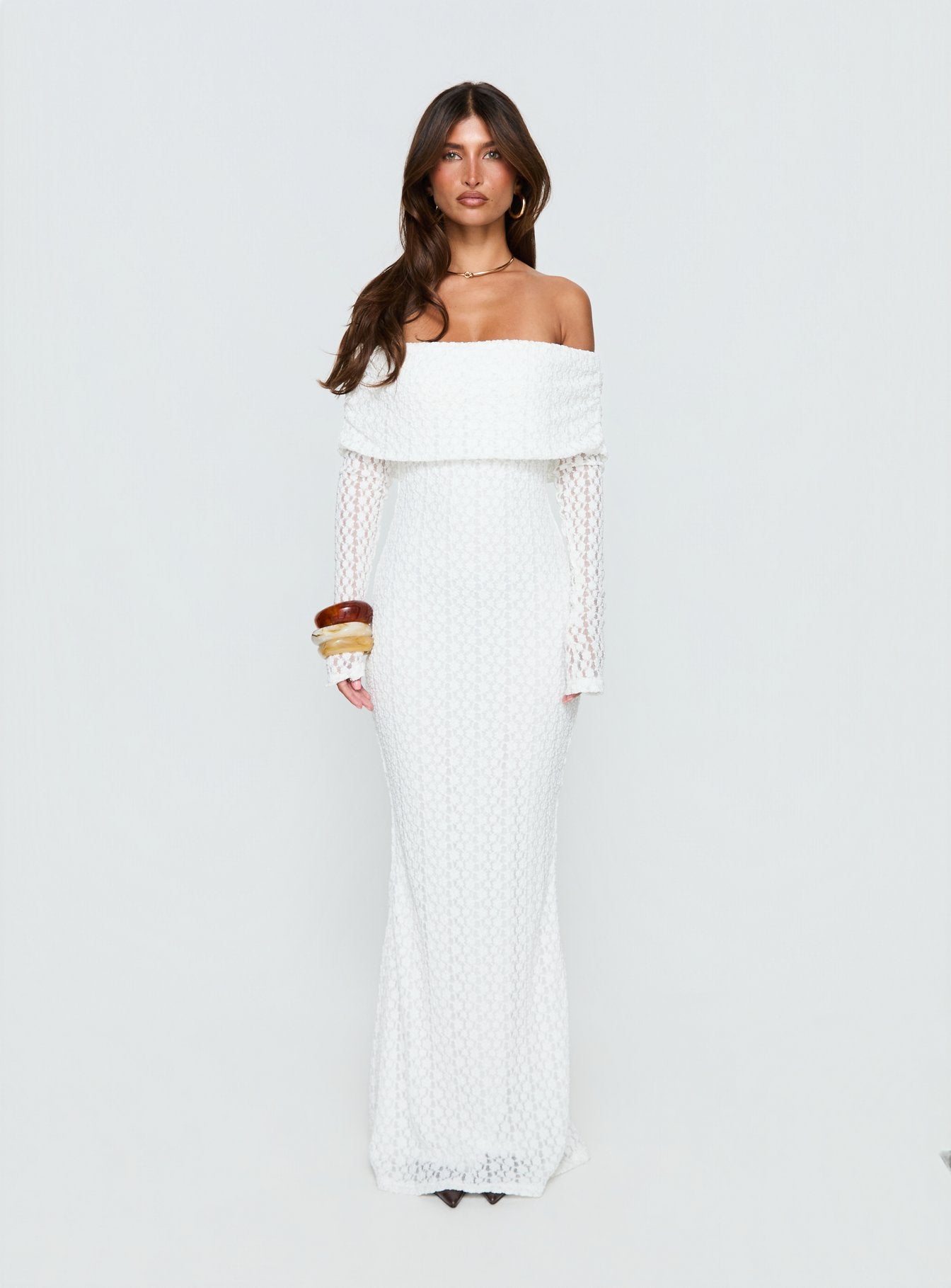 Sofenna Long Sleeve Off Shoulder Maxi Dress White - Image 7
