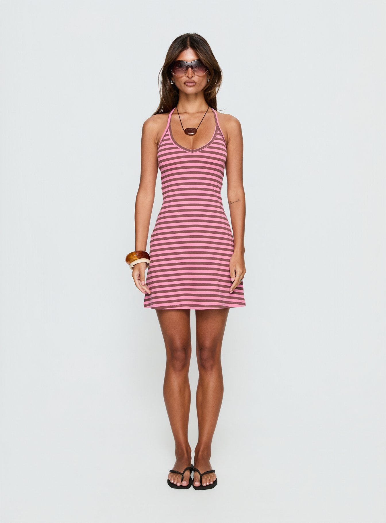 Klova Halter Mini Dress Pink Stripe - Image 7