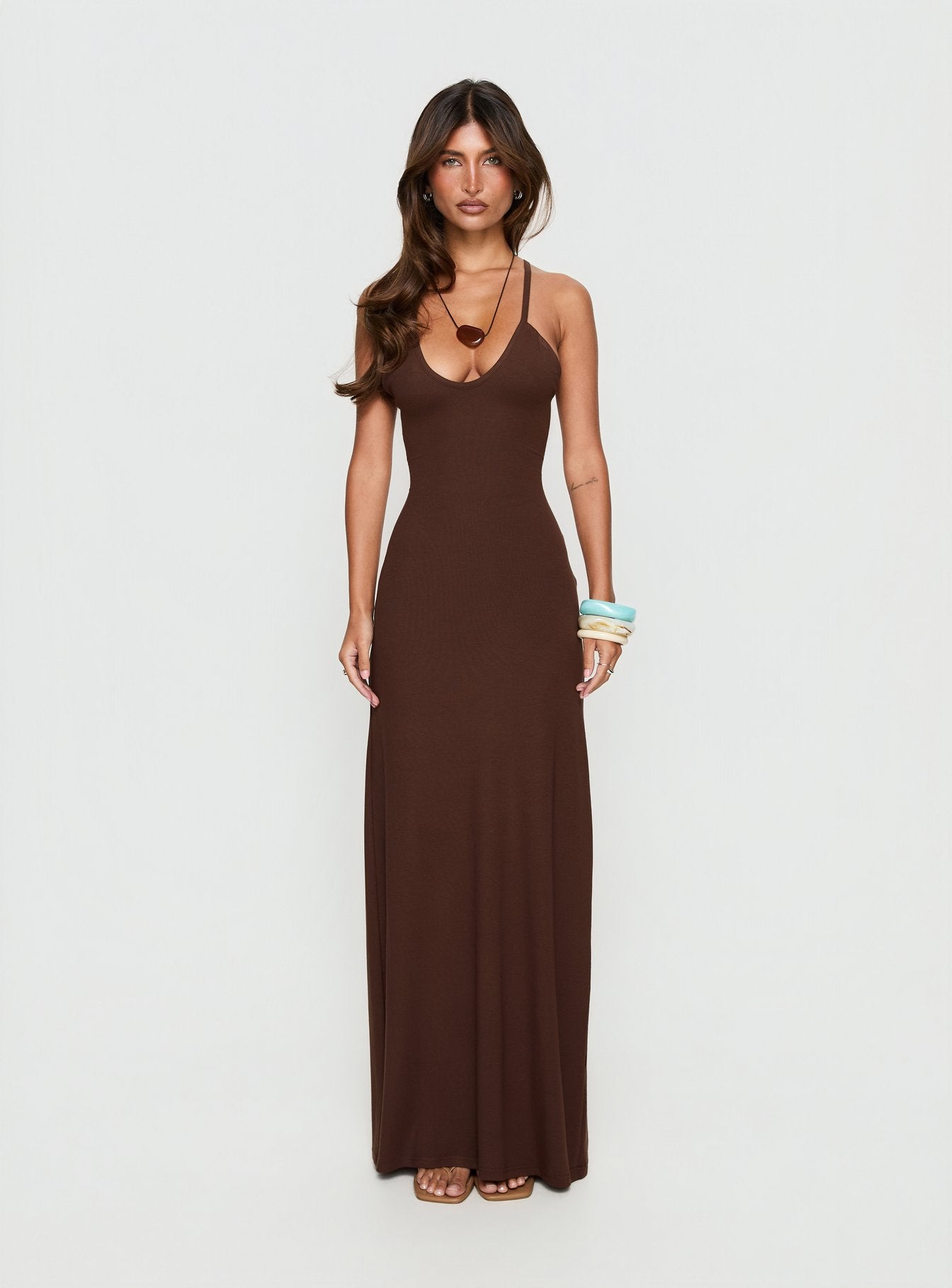 Pasita Halter Tie Up Maxi Dress Chocolate - Image 7