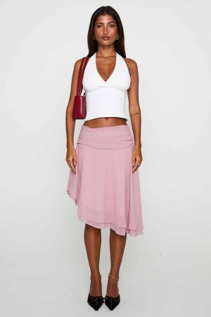 Evanescence Asymmetrical Midi Skirt Pastel Pink