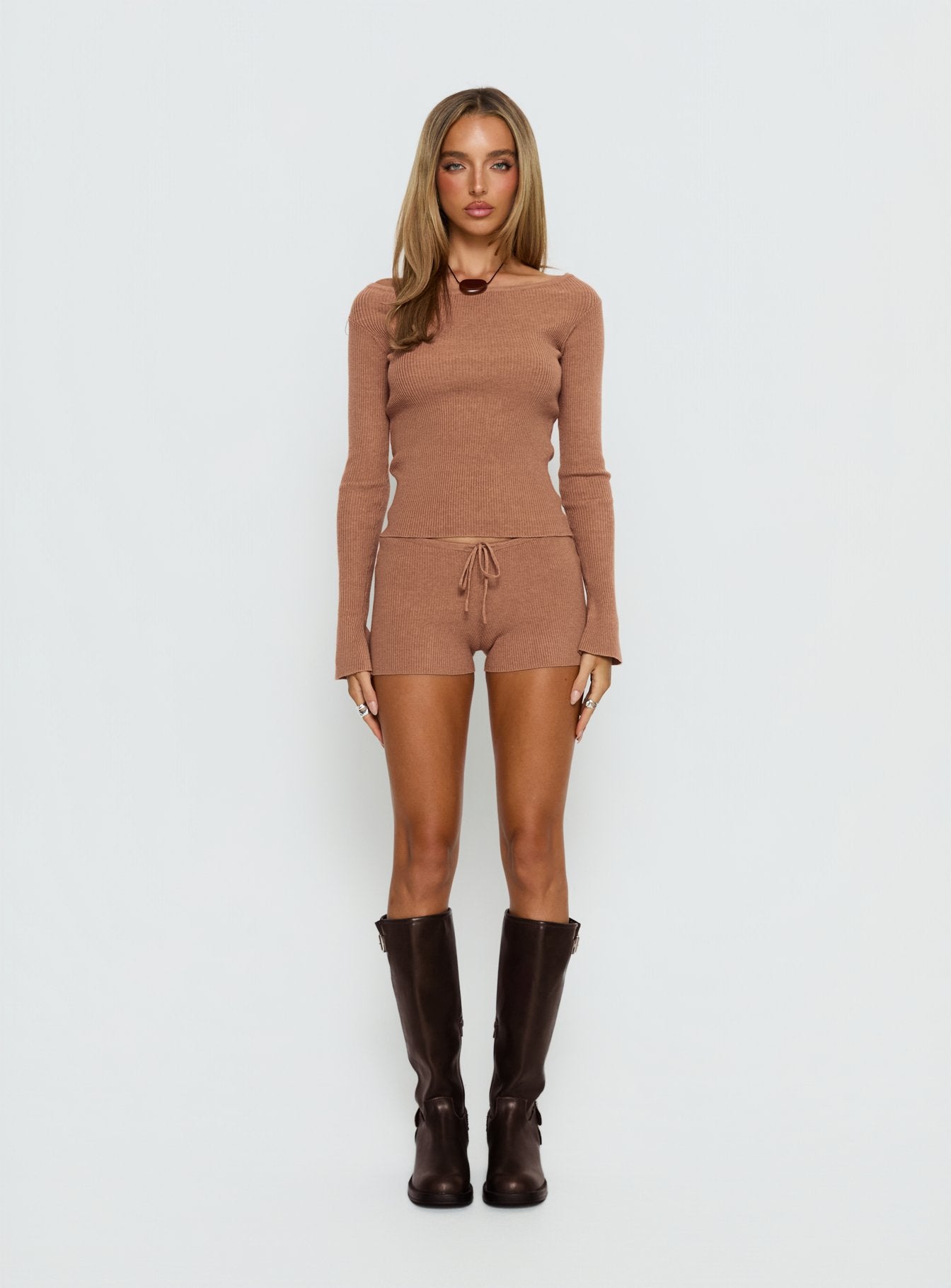 Ahani Off Shoulder Knit Top Mocha - Image 7