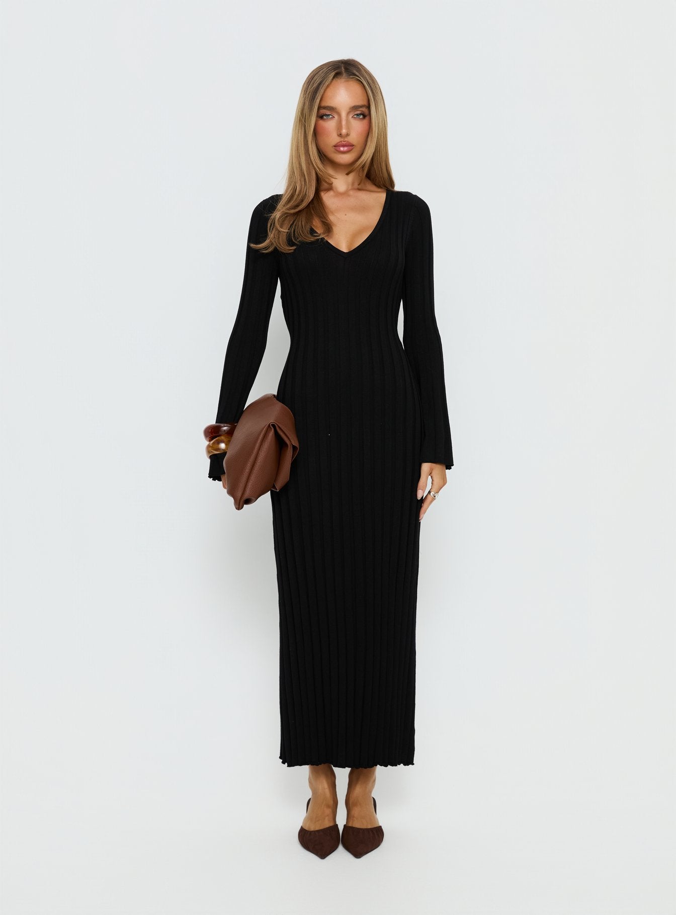 Gratuita Long Sleeve Rib Maxi Dress Black - Image 6