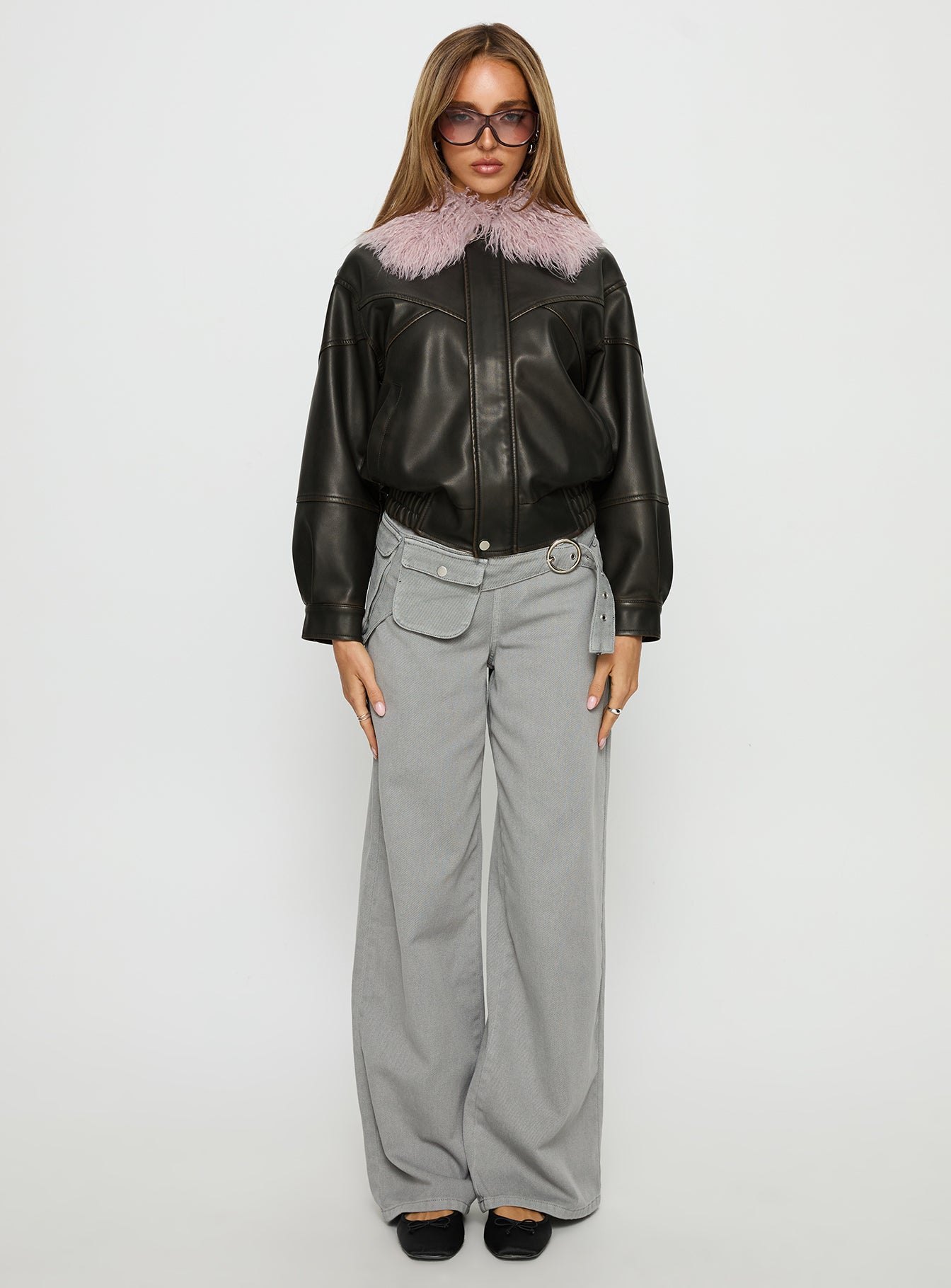 Brittanni Fluffy Collar Jacket Brown / Pink - Image 7