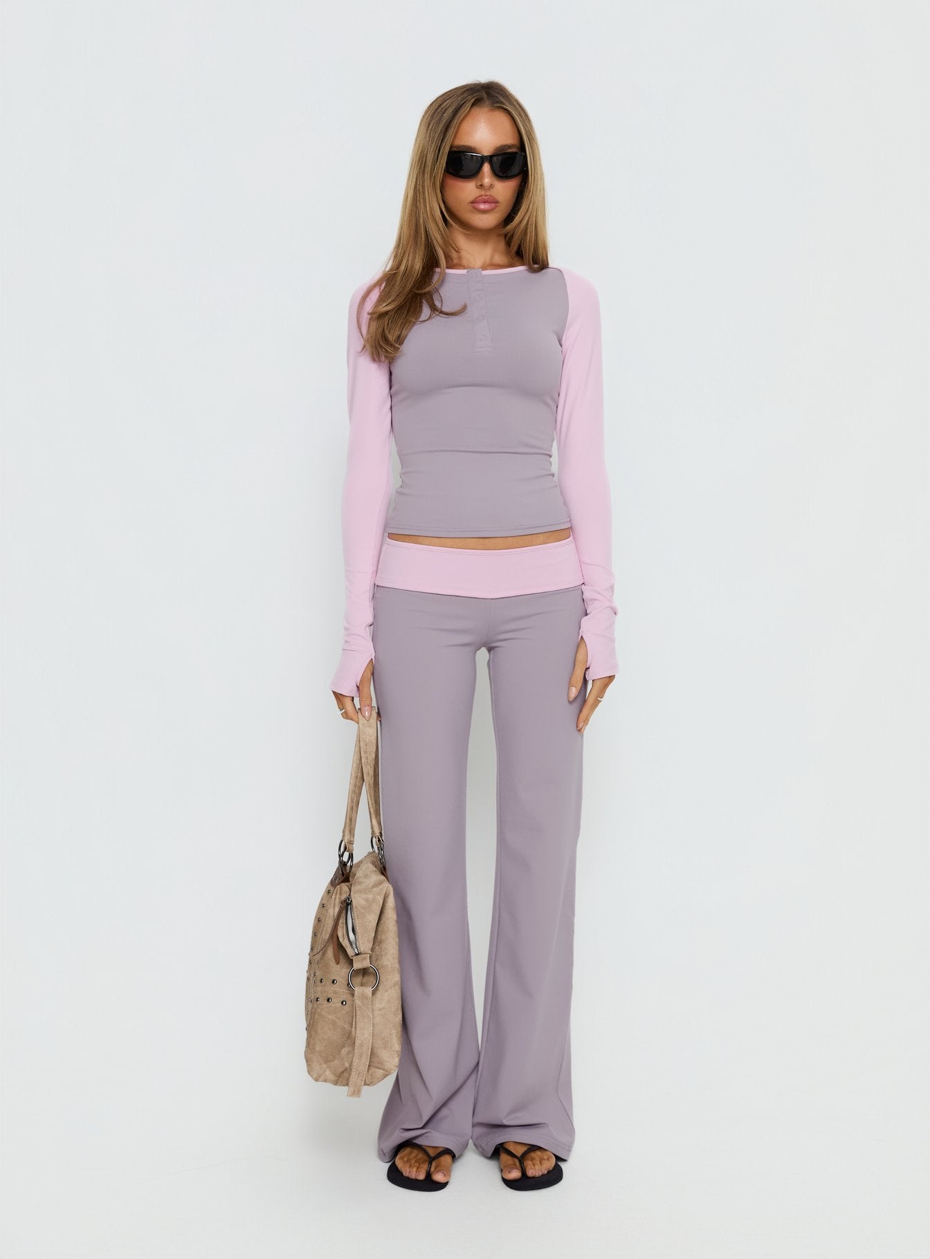 Kobee Jersey Long Sleeve Layering Top Slate / Dusty Pink - Image 6