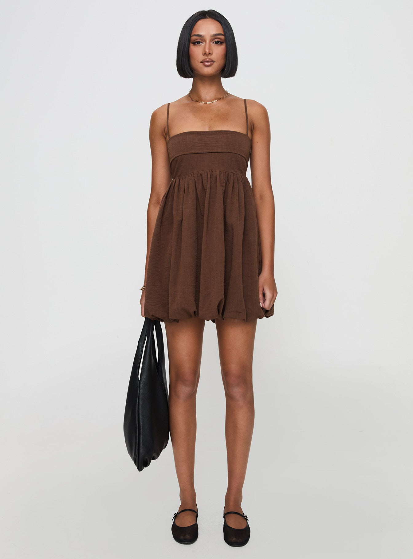 Layken Bubble Hem Mini Dress Chocolate Tall - Image 7