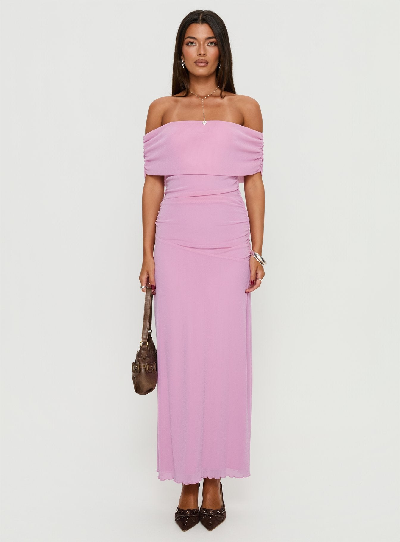 Penelopa Off Shoulder Maxi Dress Pink - Image 6