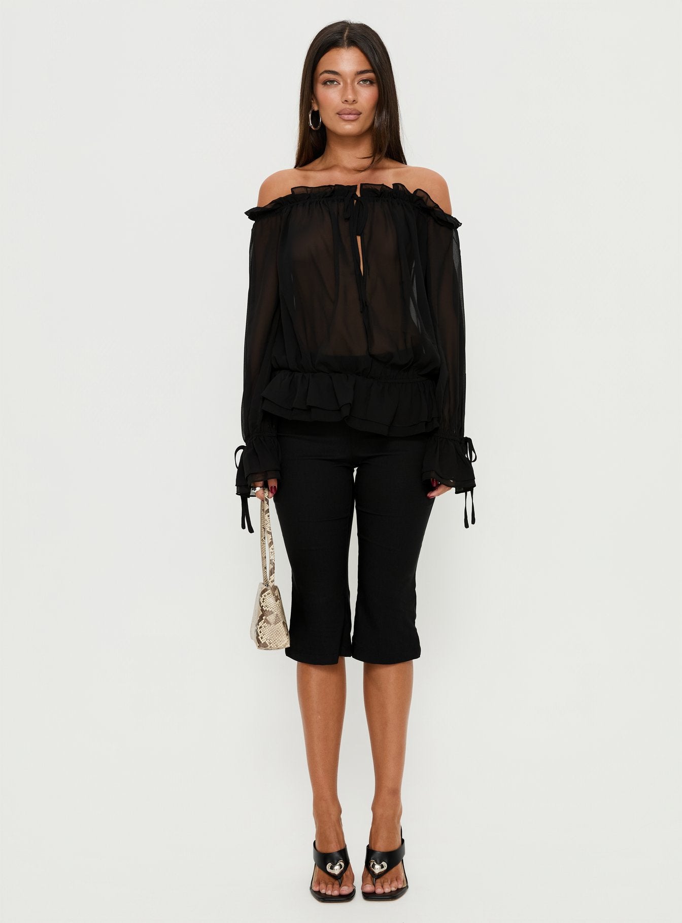 Madelina Frill Long Sleeve Top Black - Image 7