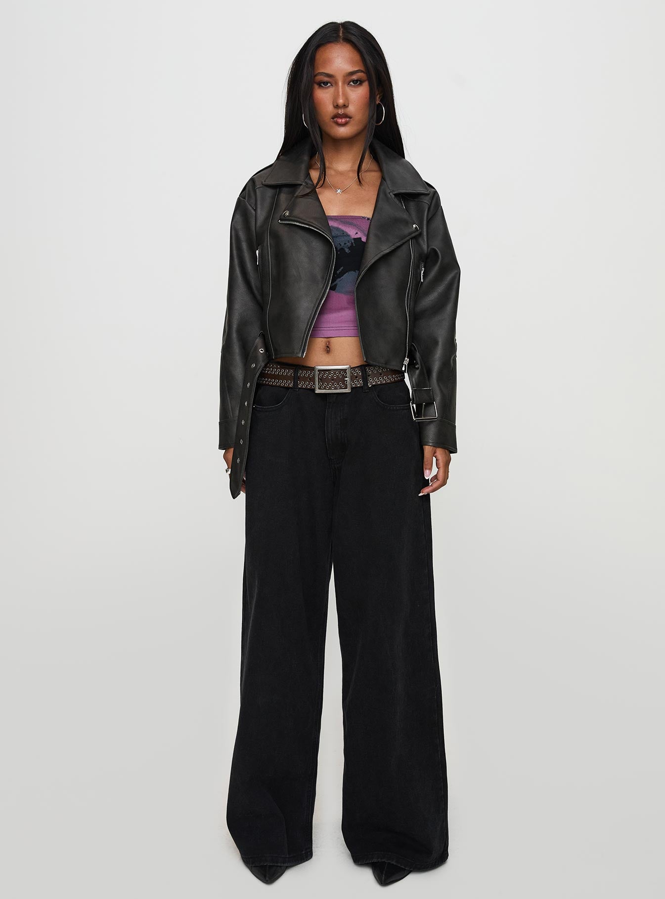 Face The Wind Faux Leather Jacket Grey - Image 6