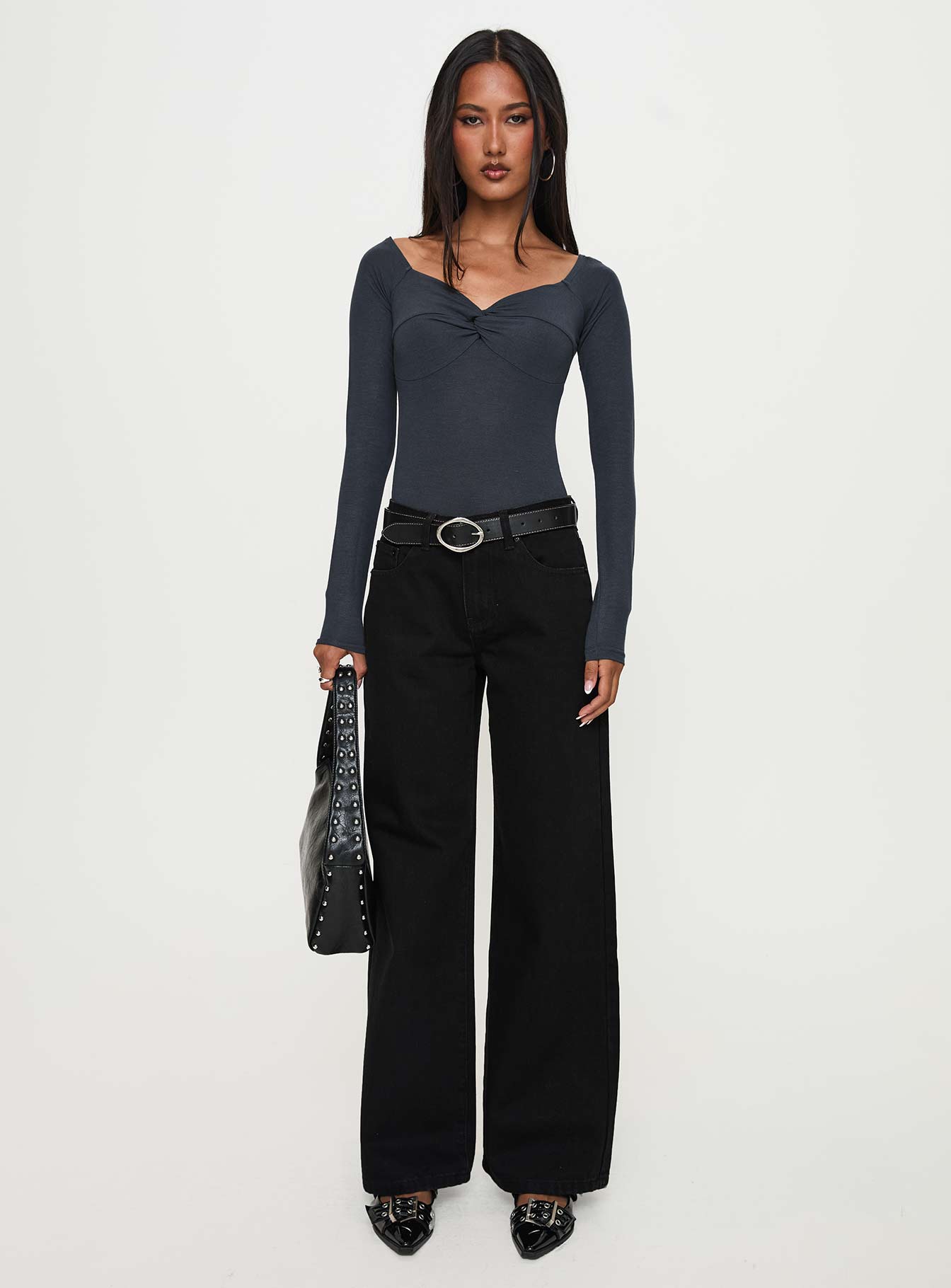 Colemane Mid Rise Wide Leg Jeans Black - Image 6