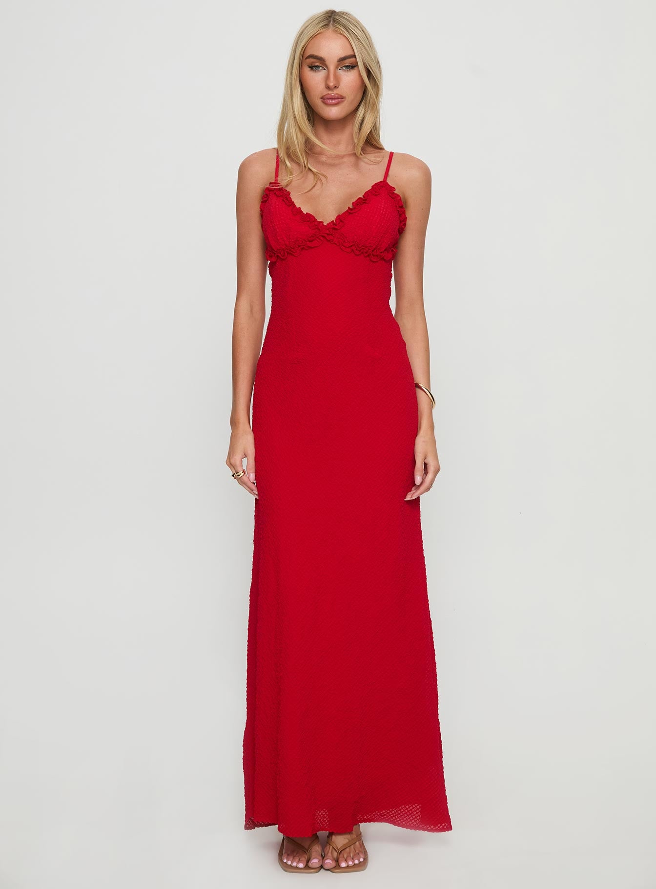 Willah Frill Trim Maxi Dress Red - Image 6