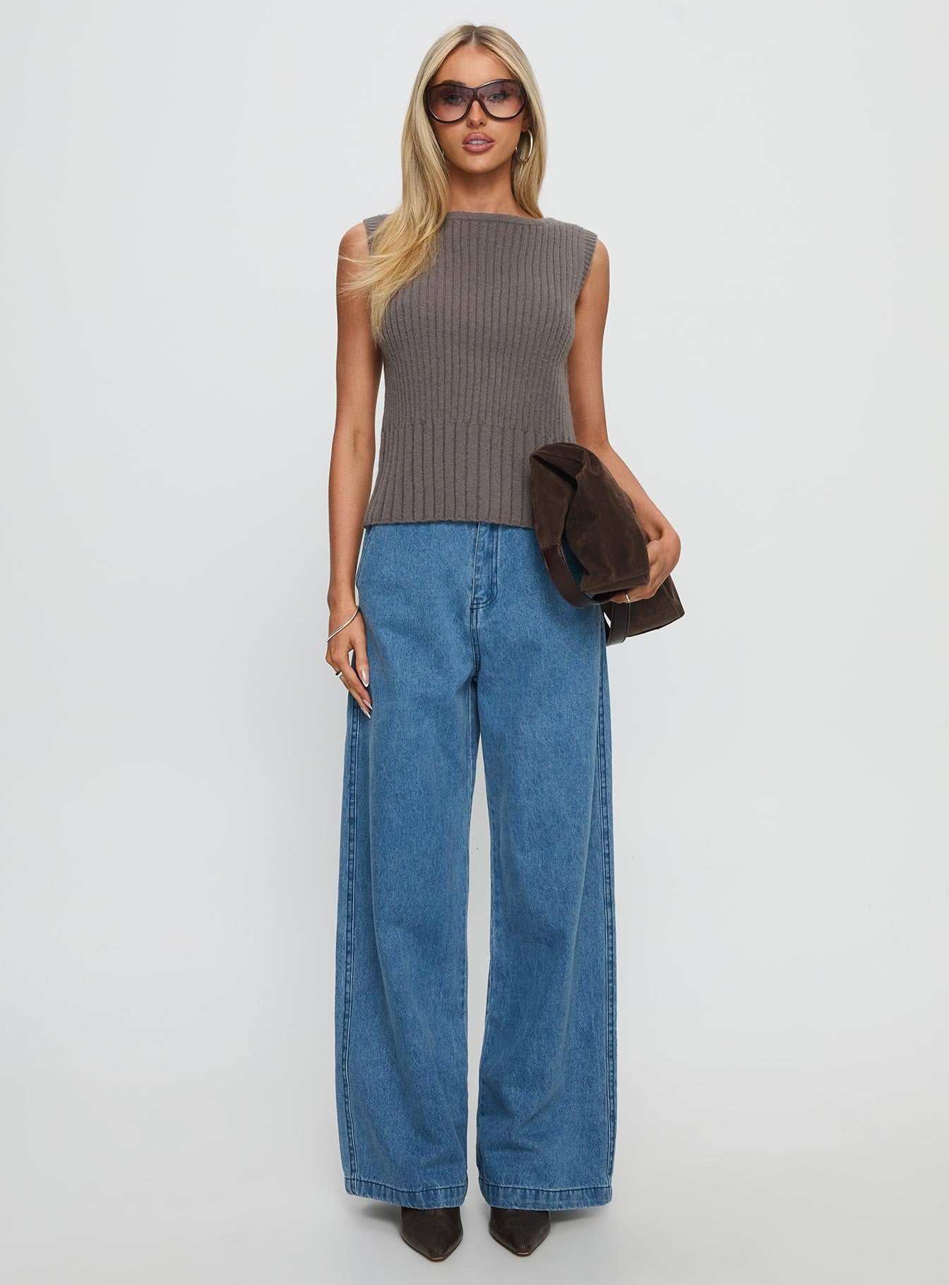 Peerless Ribbed Sleeveless Top Charcoal - Image 7