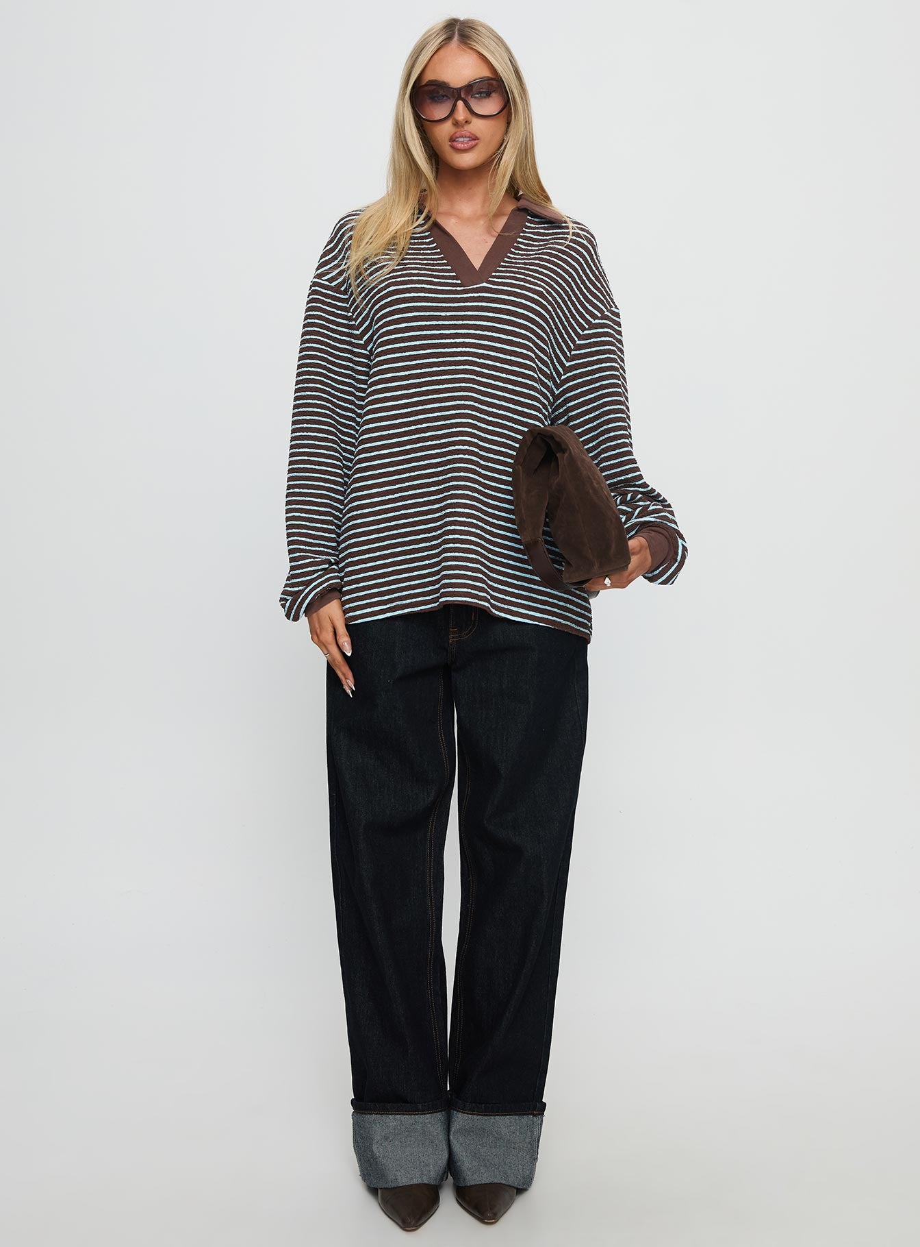 Rigbys Collared Jumper Brown / Blue Stripe - Image 7
