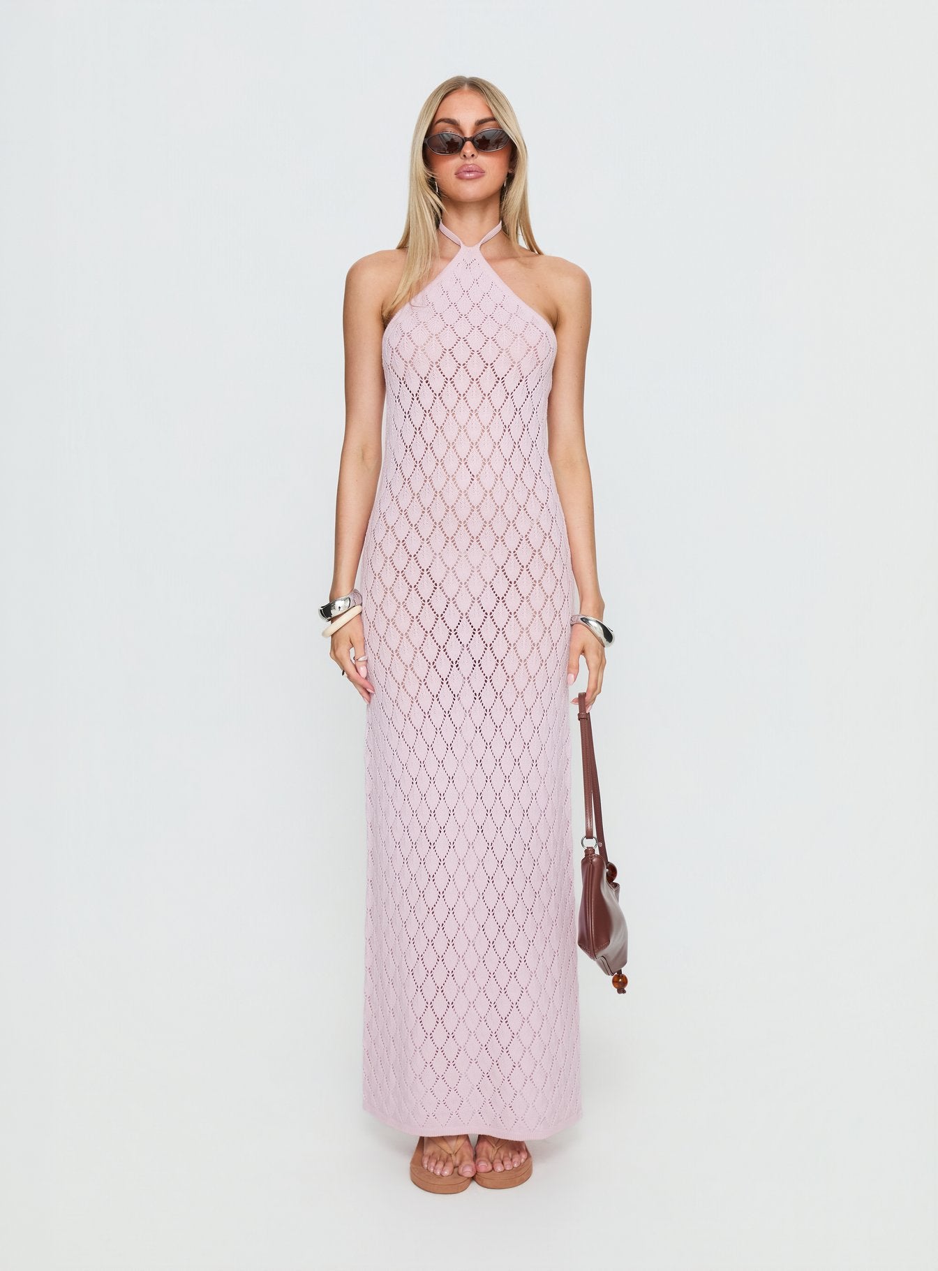 Jorda Halter Crochet Maxi Dress Pink - Image 6