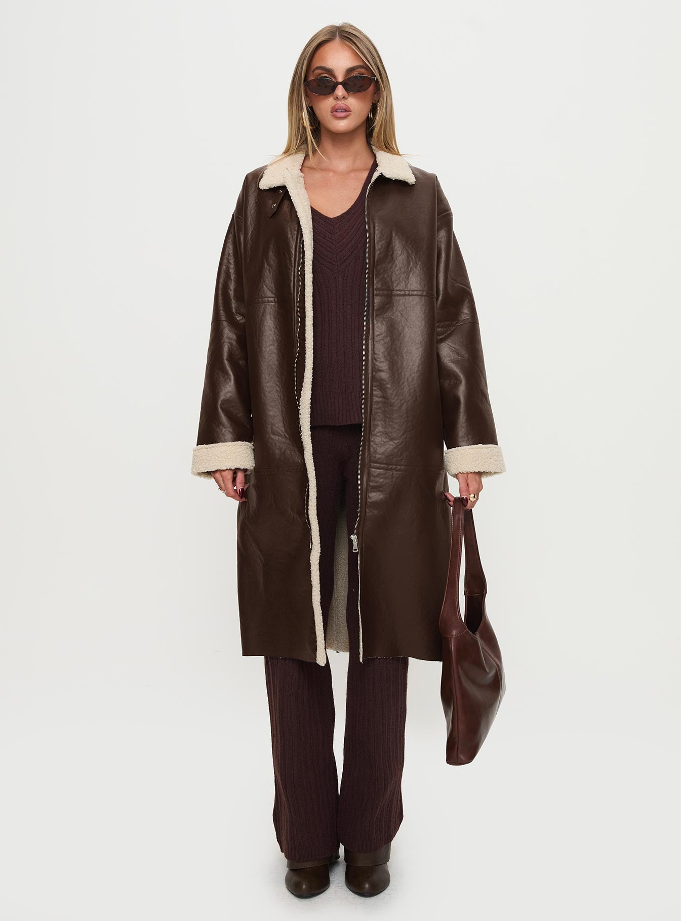 Ammelia Shearling Long-line Jacket Brown - Image 7