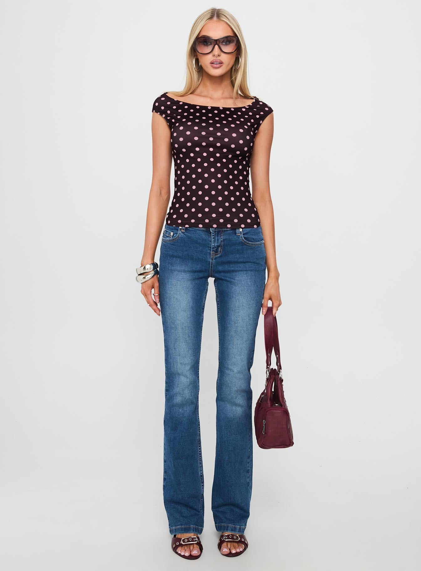 Cheirosa Off Shoulder Top Chocolate / Pink - Image 7