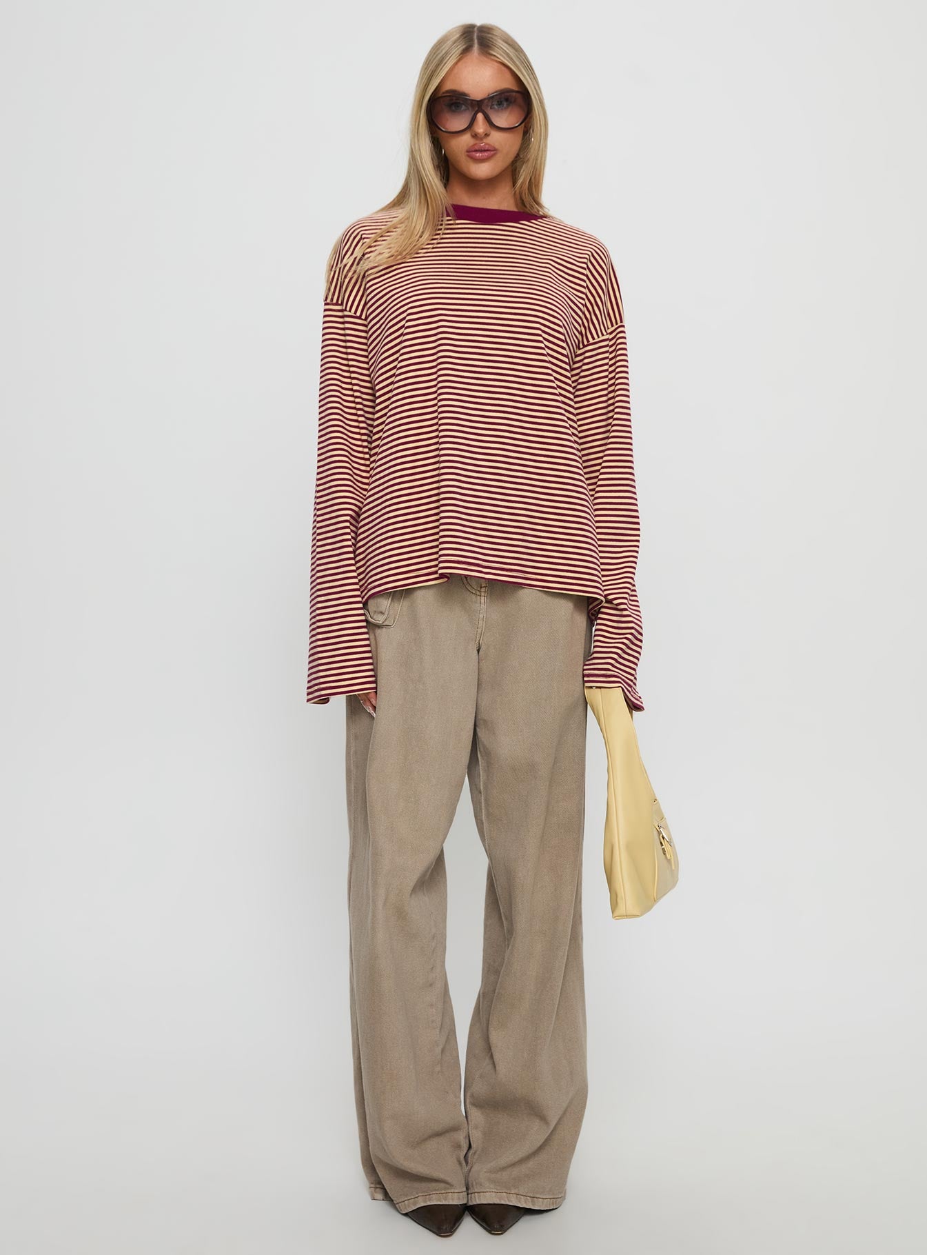 Settle Down Long Sleeve Top Lemon / Burgundy Stripe - Image 7