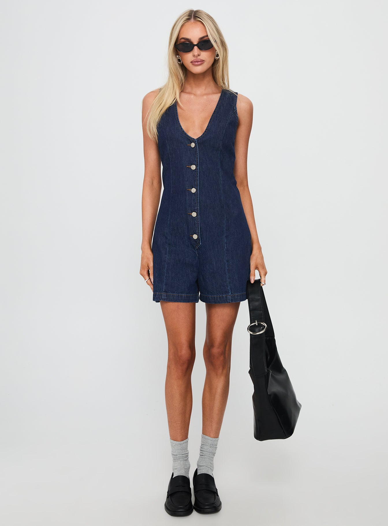 Arcore Button Up Denim Playsuit Dark Wash - Image 7