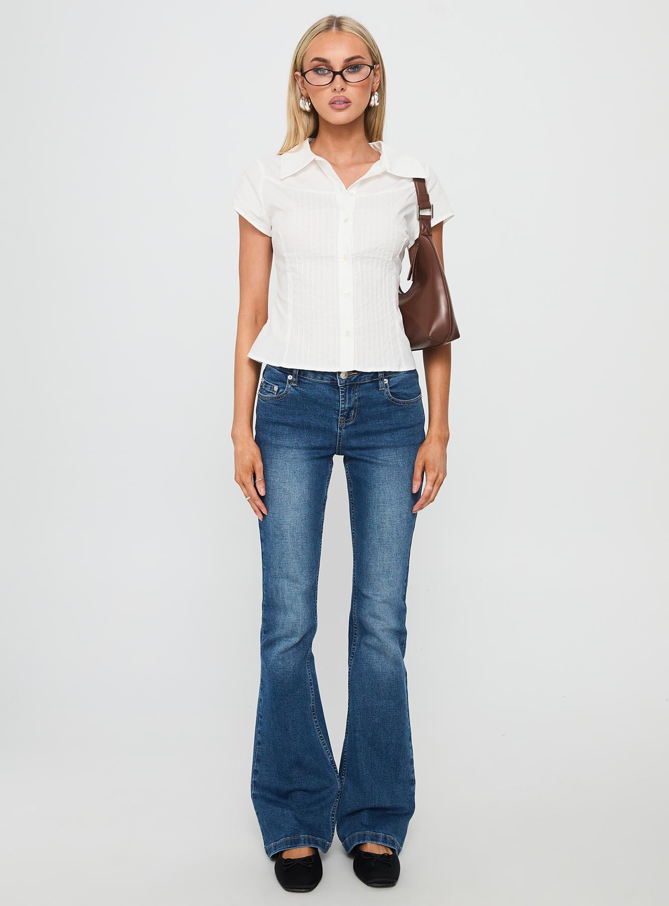 Akiyo Button Up Blouse Top White - Image 7
