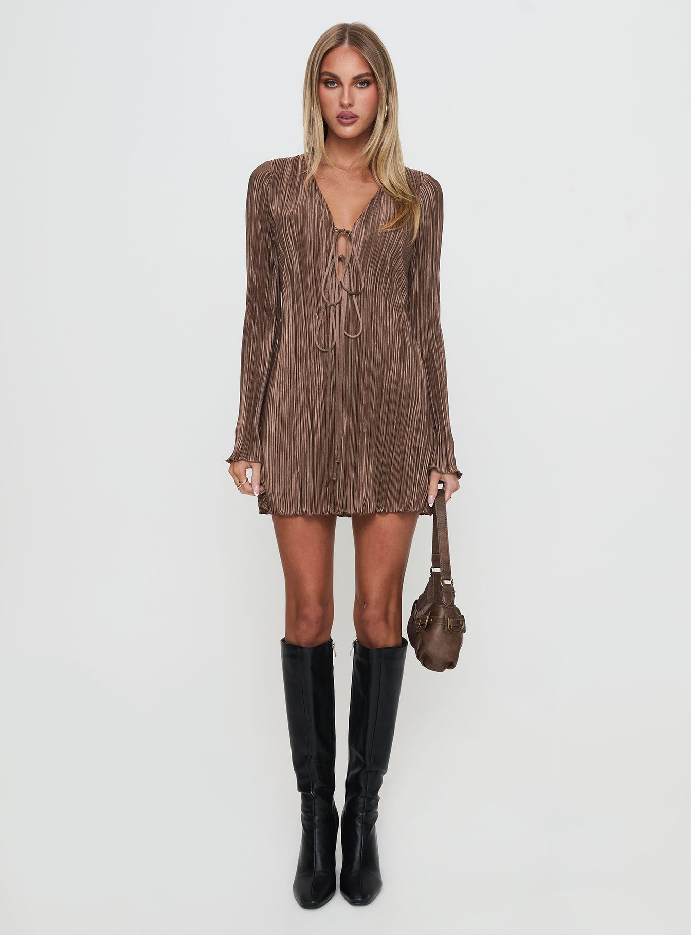 Malop Long Sleeve Mini Dress Chocolate - Image 7
