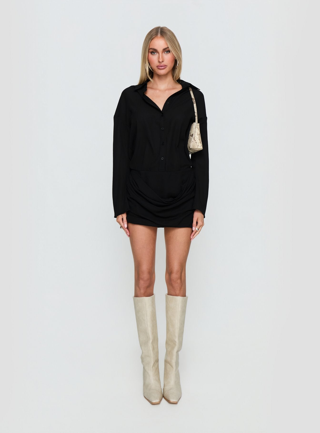 Tareno Long Sleeve Shirt Dress Black - Image 7
