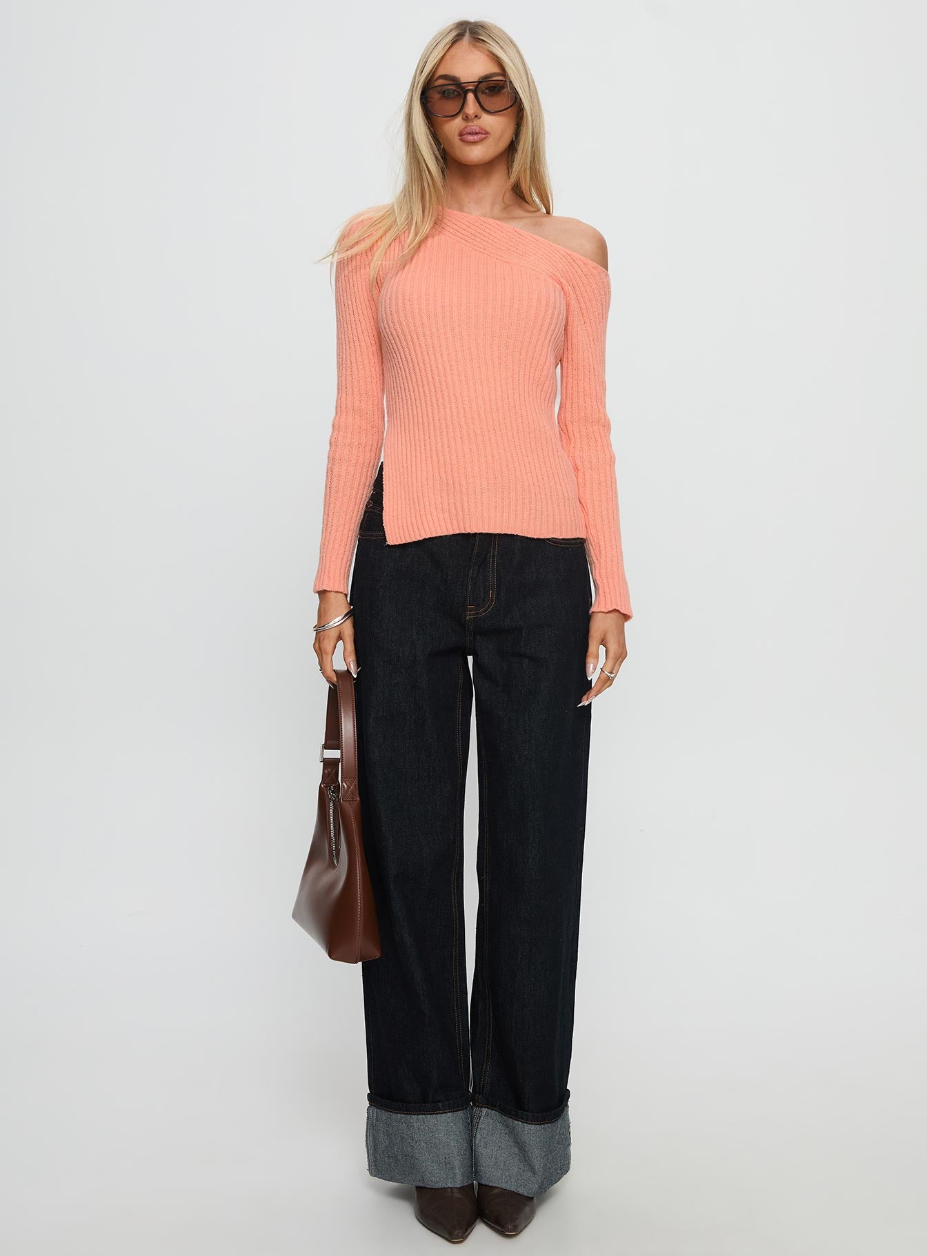 Exquisite Off Shoulder Knit Sweater Orange - Image 6