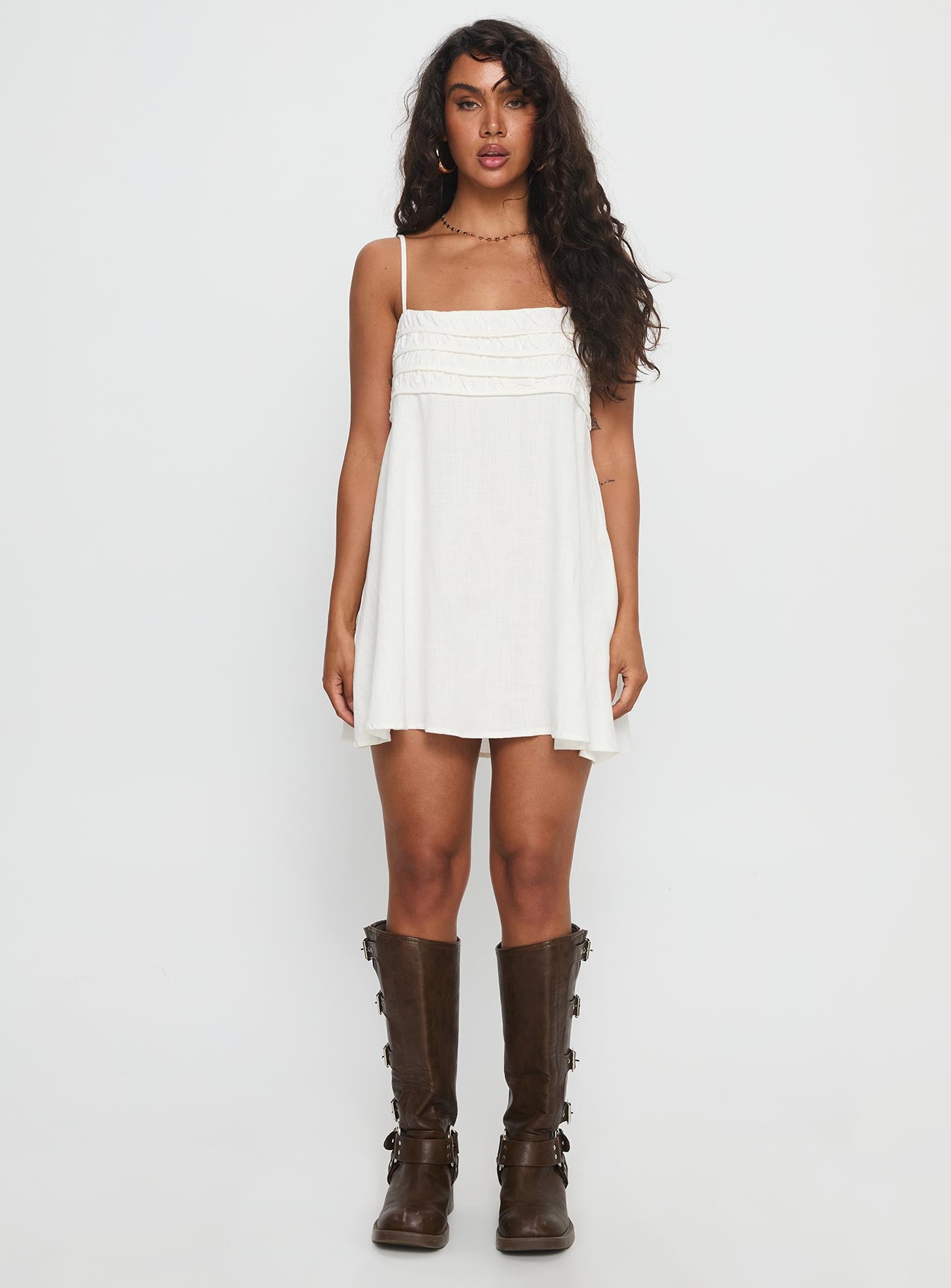 Every Breath Linen Shift Mini Dress White - Image 7