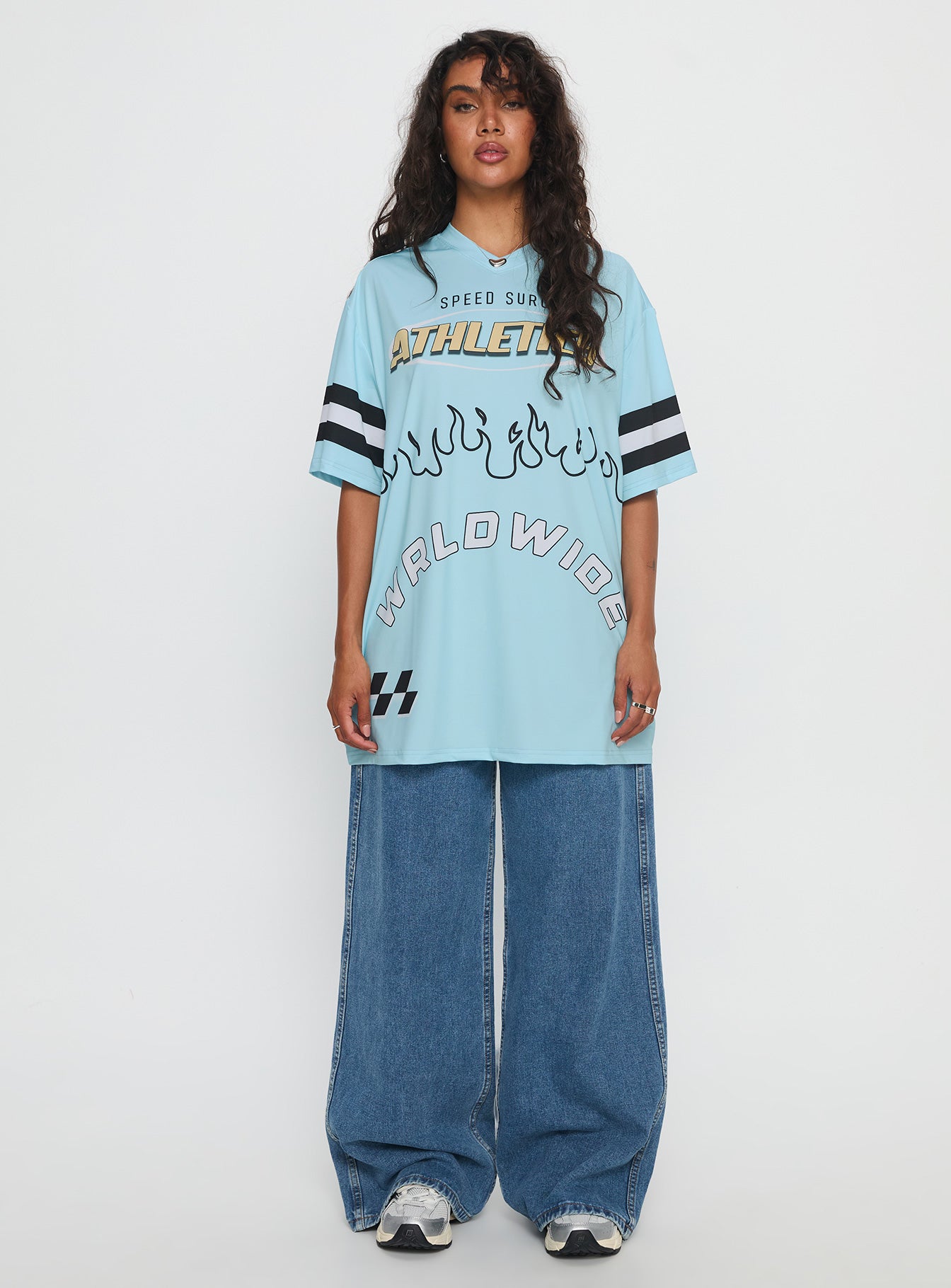 Moto Speedster Oversized Graphic Top Blue - Image 6