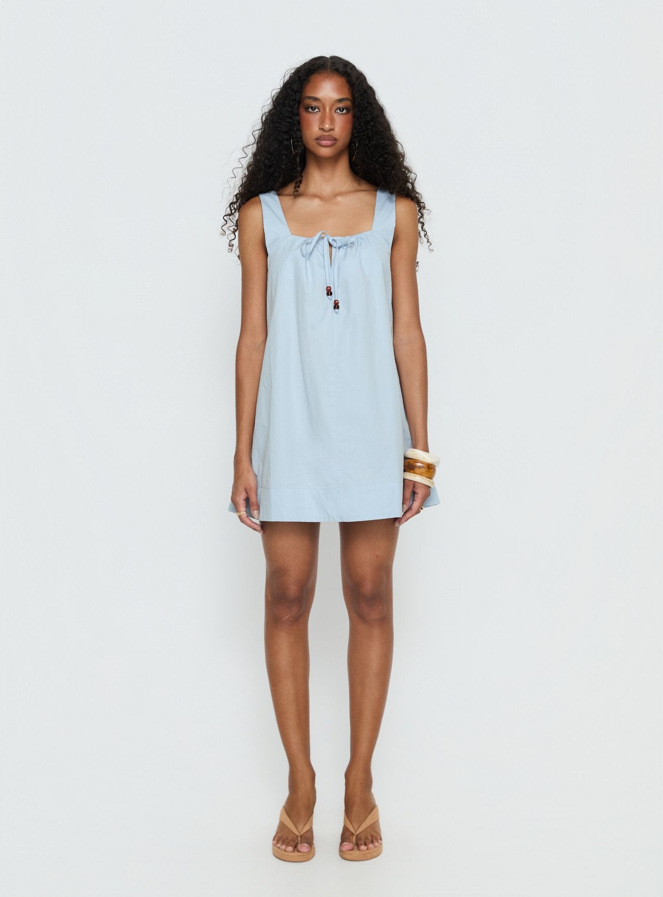 Barbel Square Neck Tie Detail Mini Dress Blue - Image 7