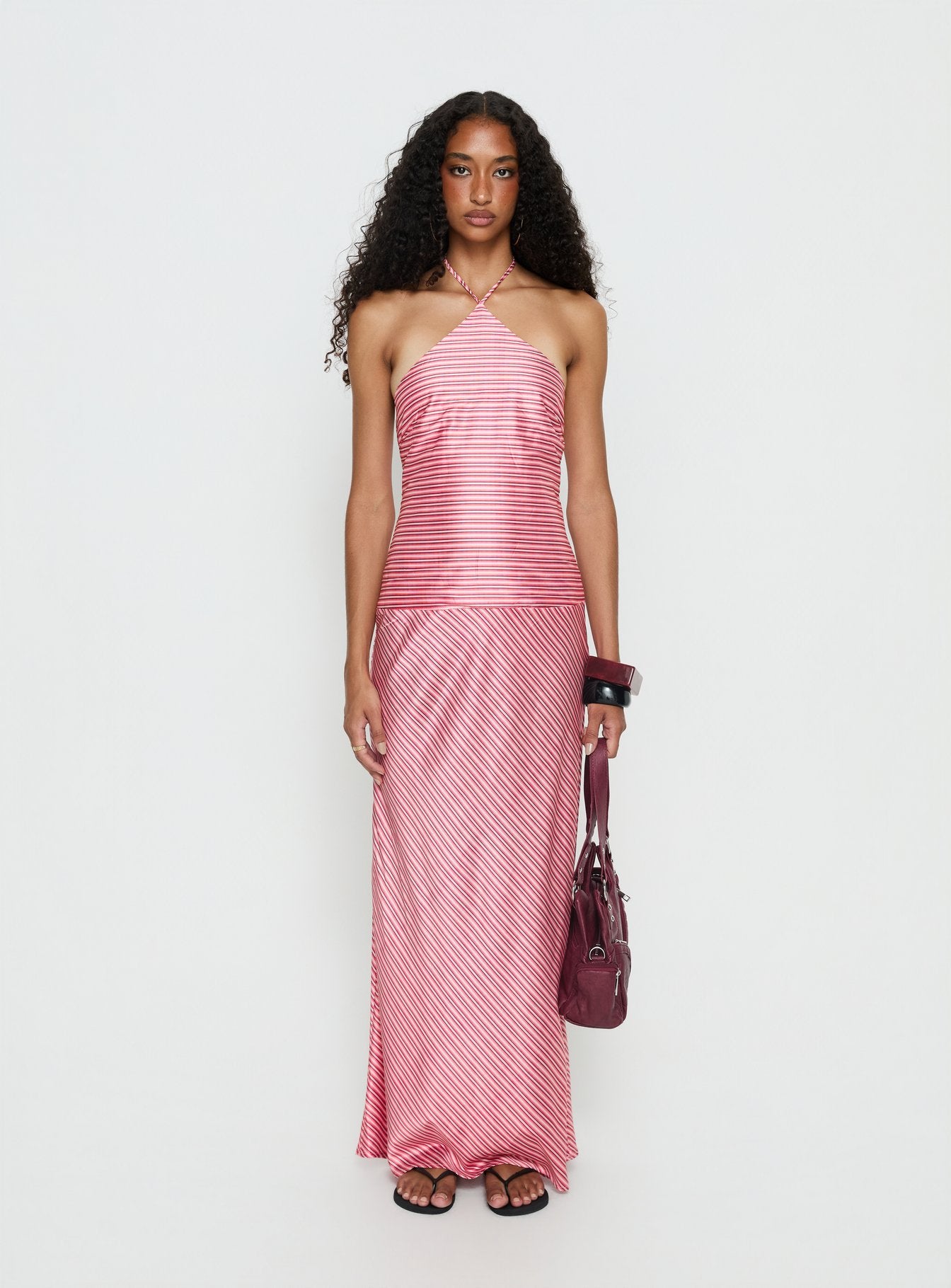 Bellamissimo Halter Maxi Dress Pink Stripe - Image 7