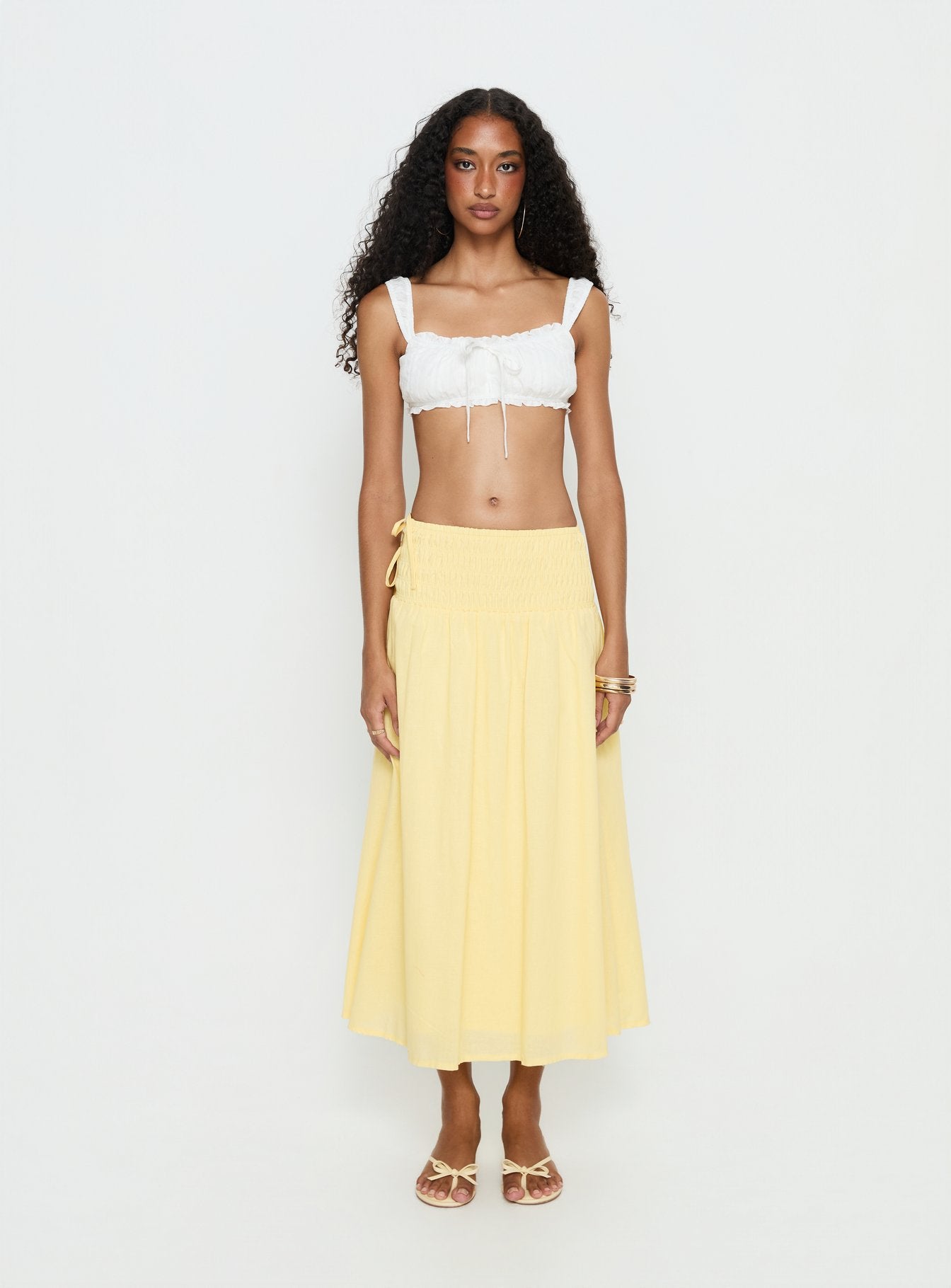 Vence Ruched Maxi Skirt Lemon Yellow - Image 7