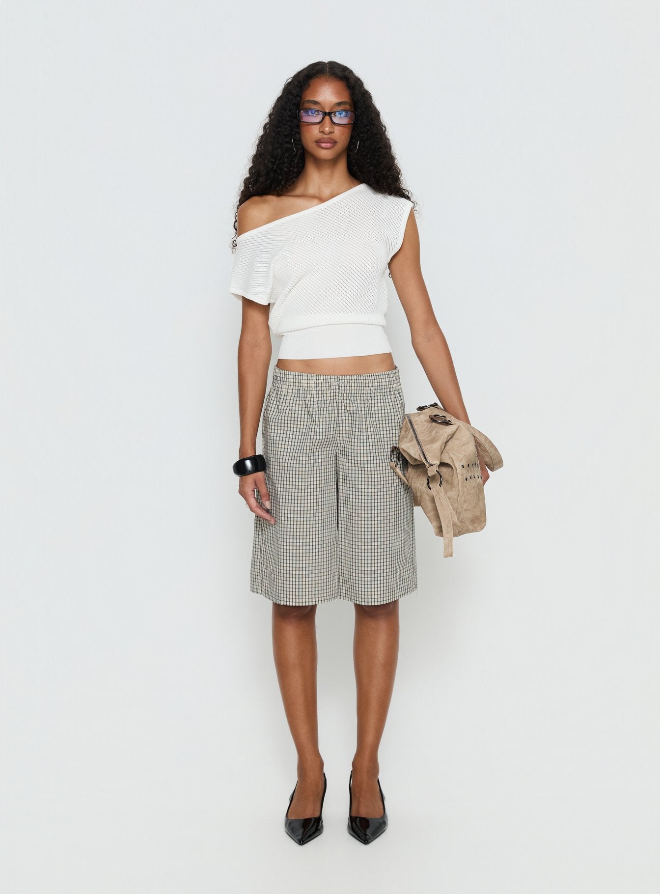 Cloud Tempo Boat Neck Cinched Knit Top White - Image 7
