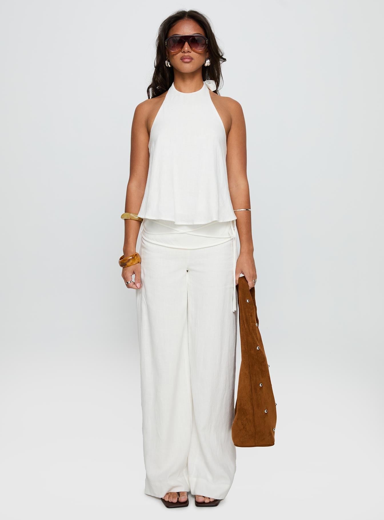 Silver Moon Linen Blend Tie Pants White - Image 7