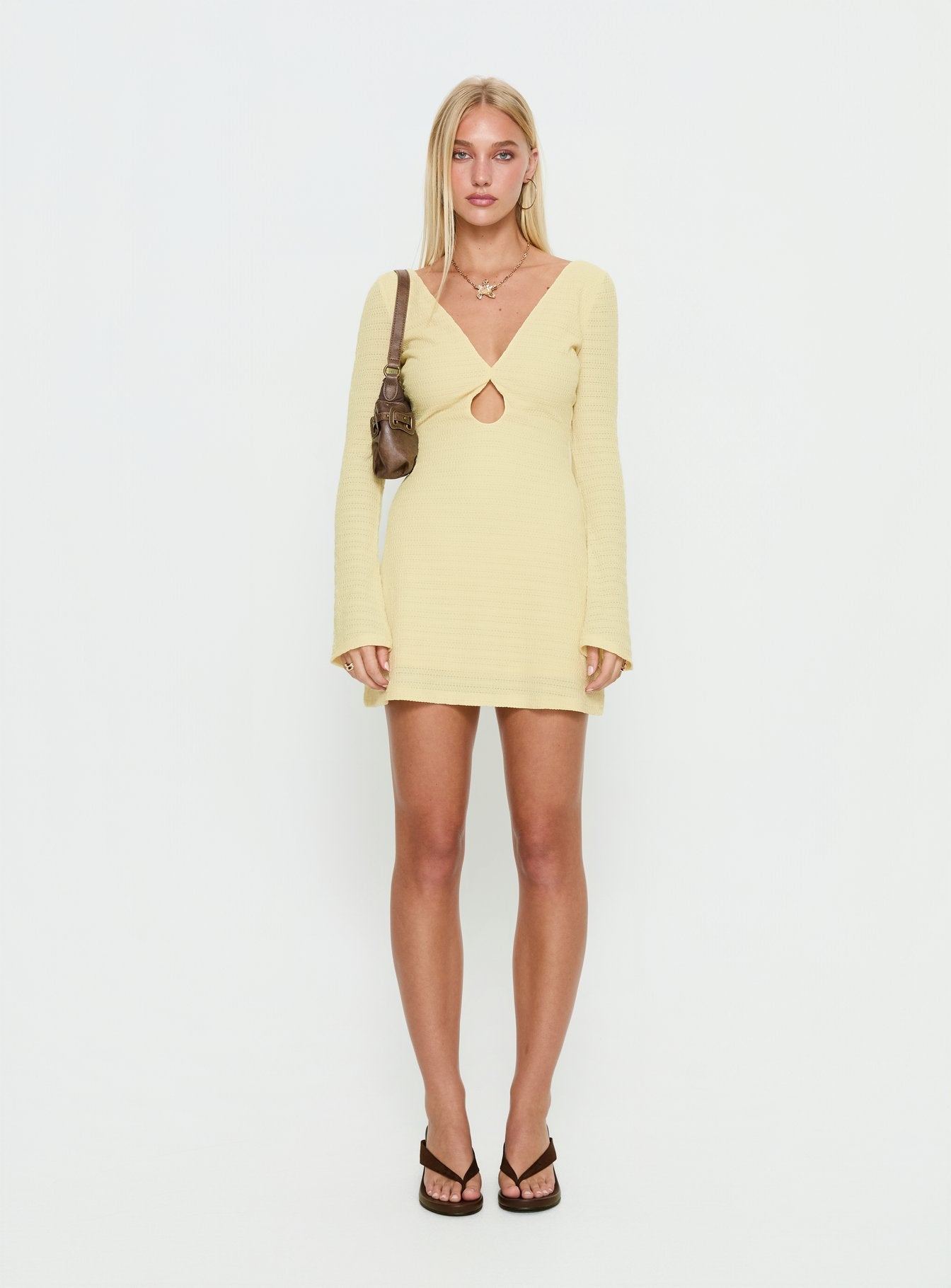 Milley Long Sleeve Textured Mini Dress Lemon - Image 6