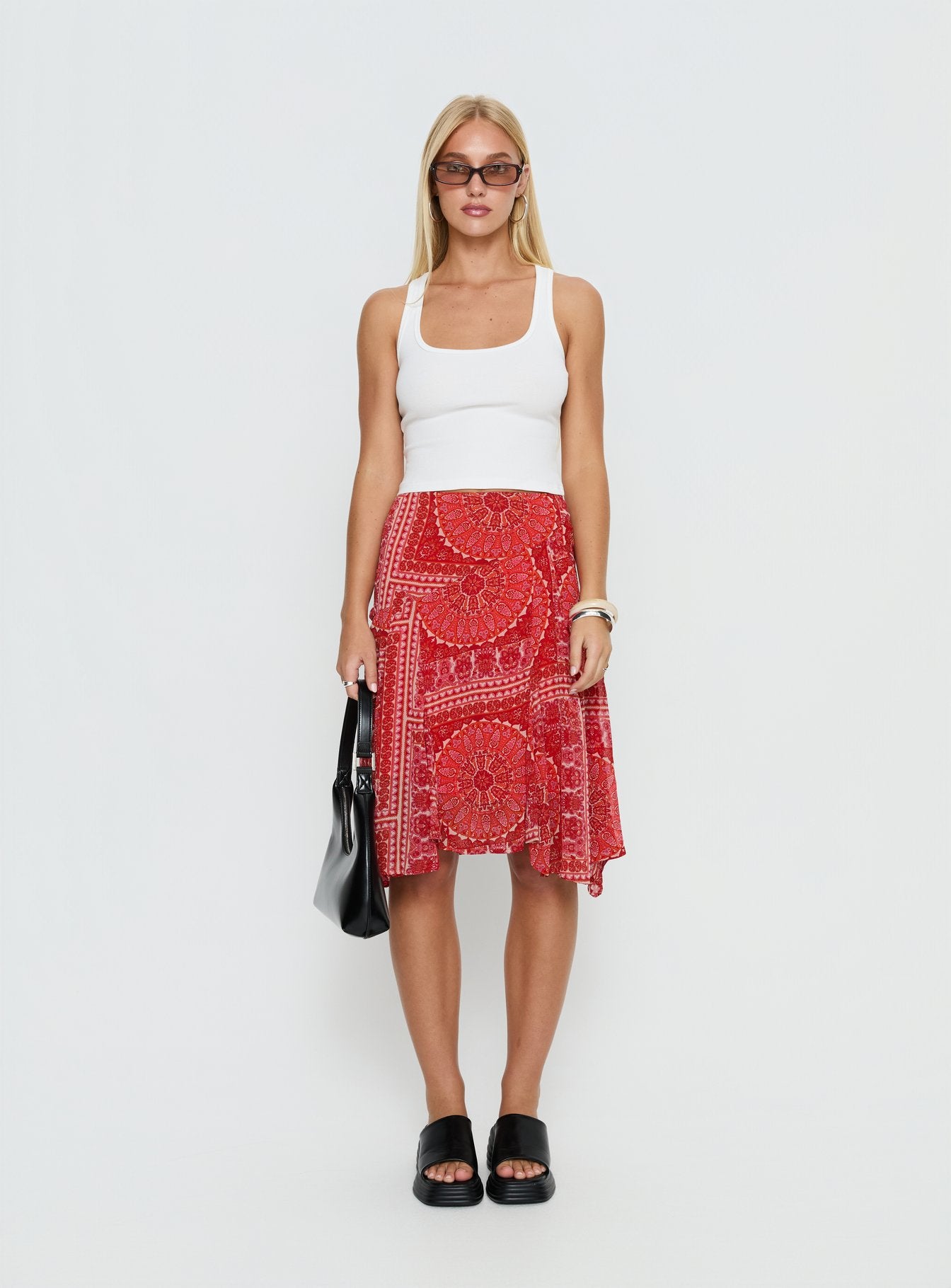 Raenah Asymmetrical Midi Skirt Red Paisley - Image 6