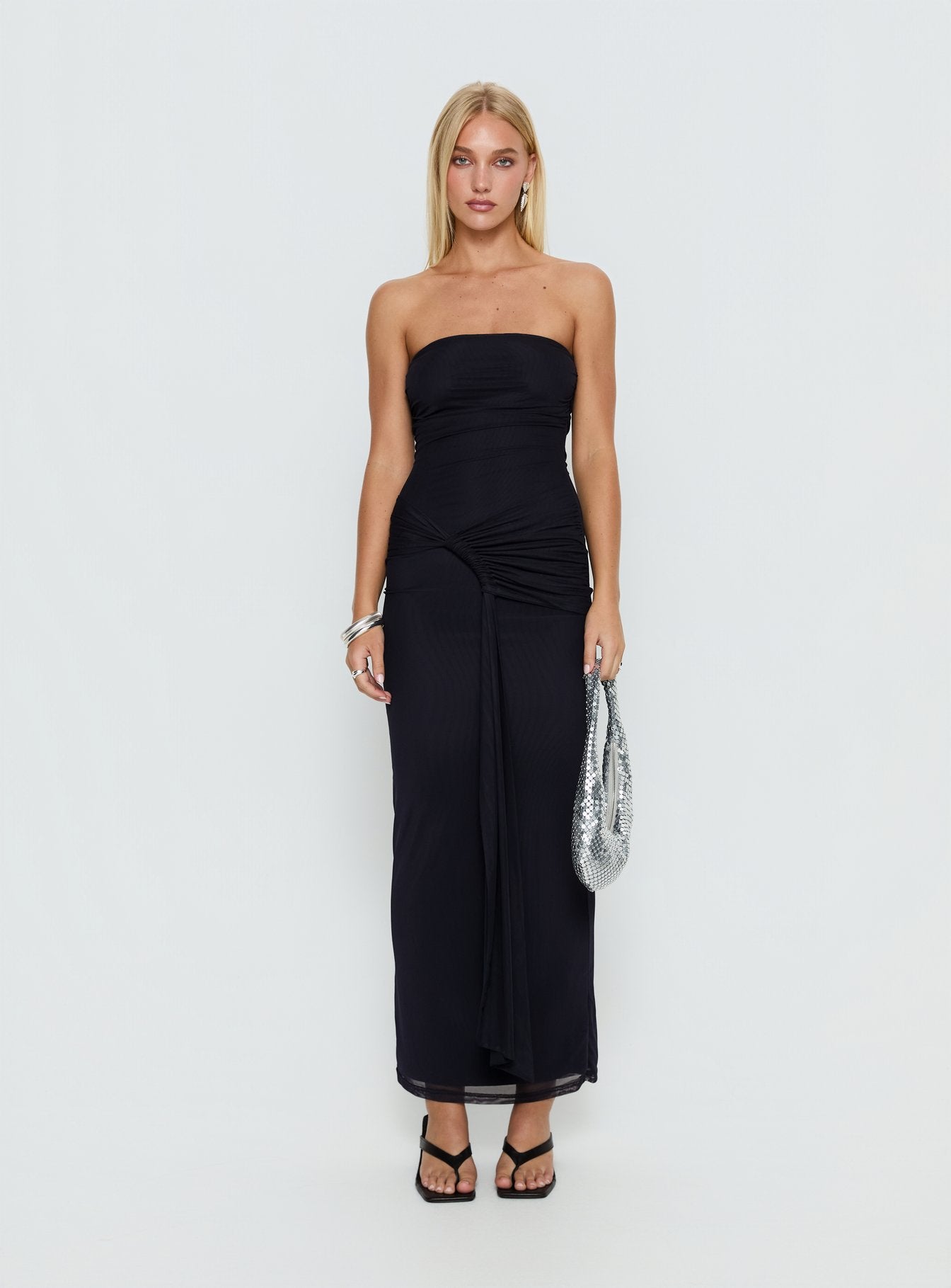 Senora Strapless Drape Maxi Dress Navy - Image 6