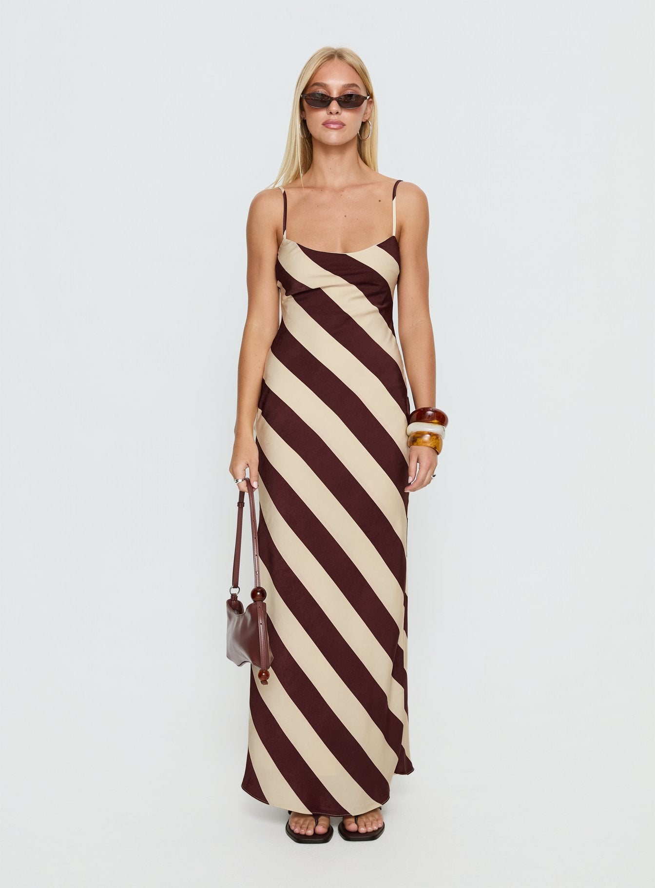 Rhodie Scoop Maxi Dress Brown / Cream Stripe - Image 7