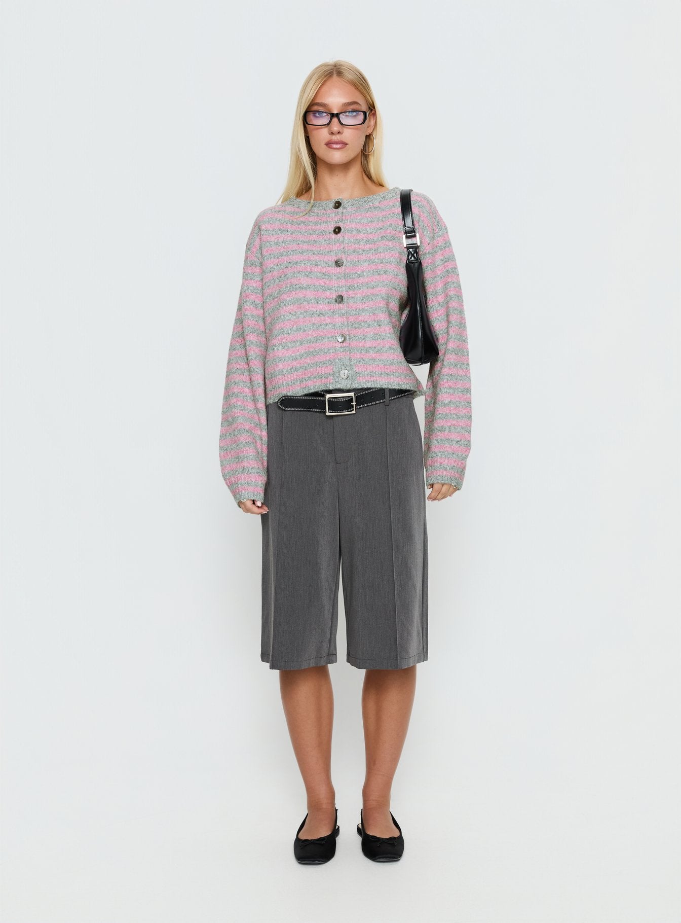 Raynna Button Up Cardigan Pink / Grey Stripe - Image 7