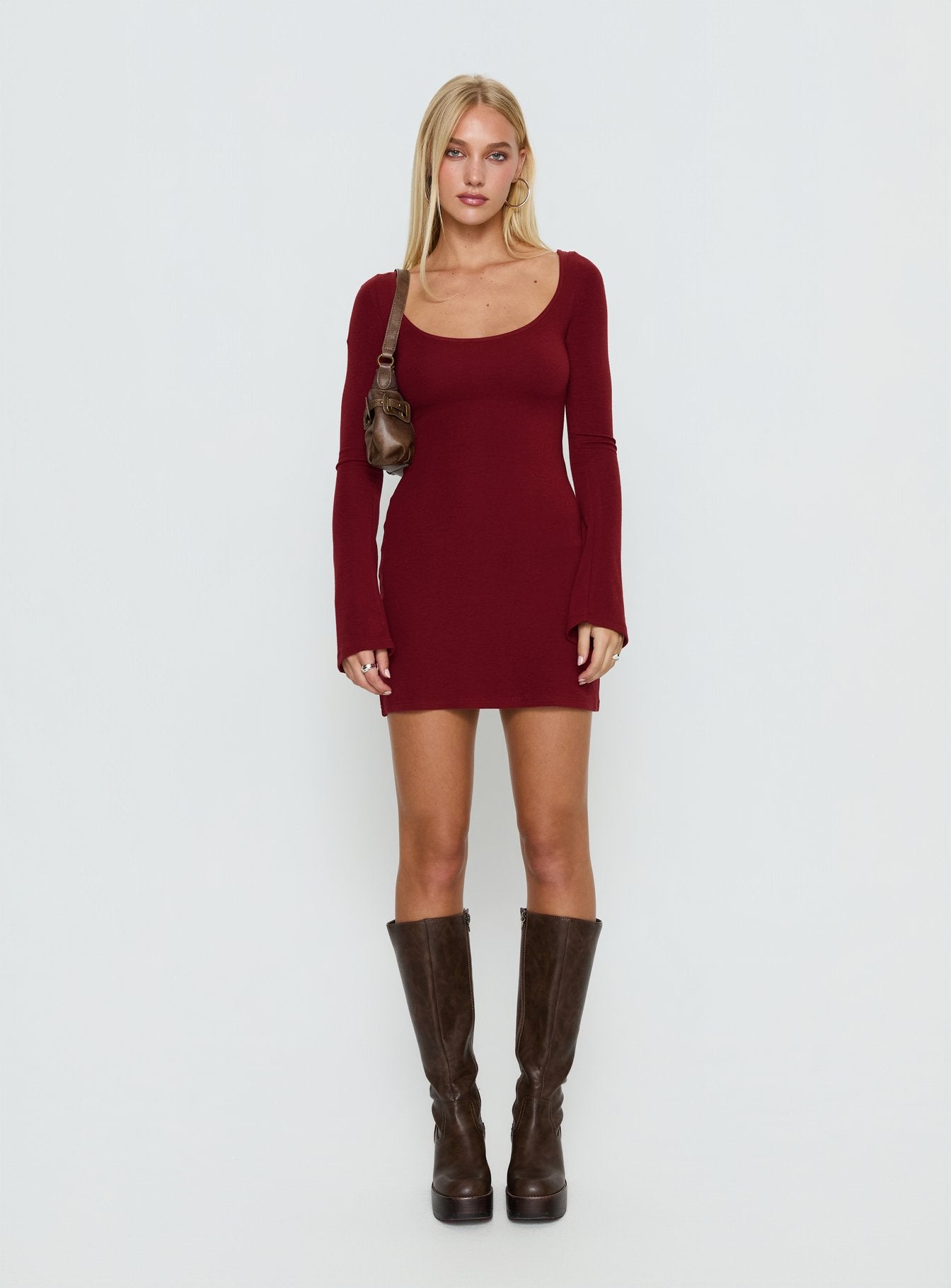 Larelle Reversible Knit Long Sleeve Mini Dress Red - Image 6