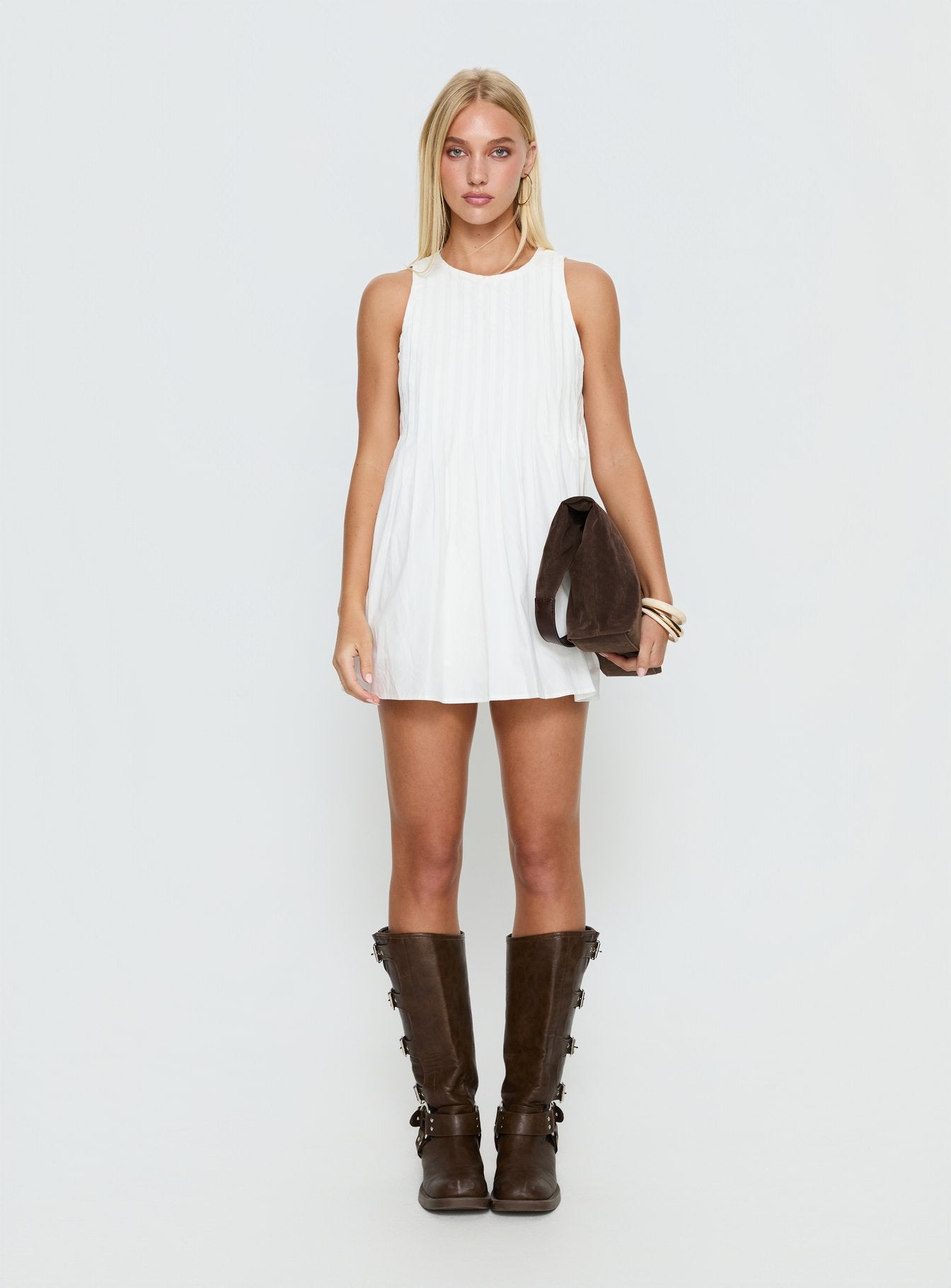 Dreamboat Pleated Mini Dress White - Image 7