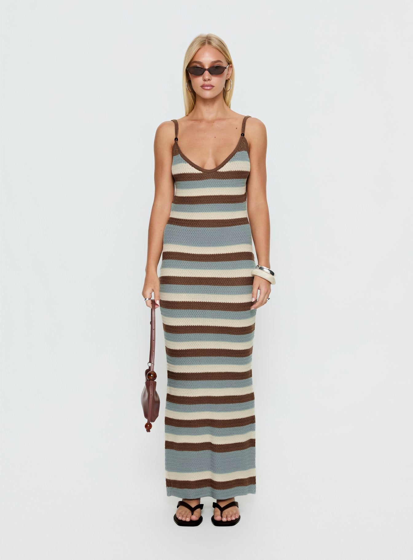 Leylana Scoop Knitted Maxi Dress Blue / Brown Stripe - Image 7