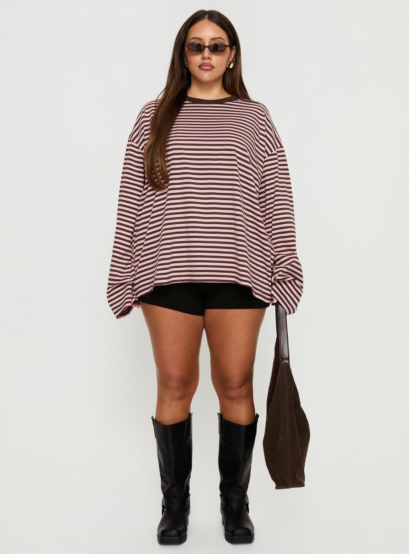 Settle Down Long Sleeve Top Pink / Brown Stripe Curve - Image 7