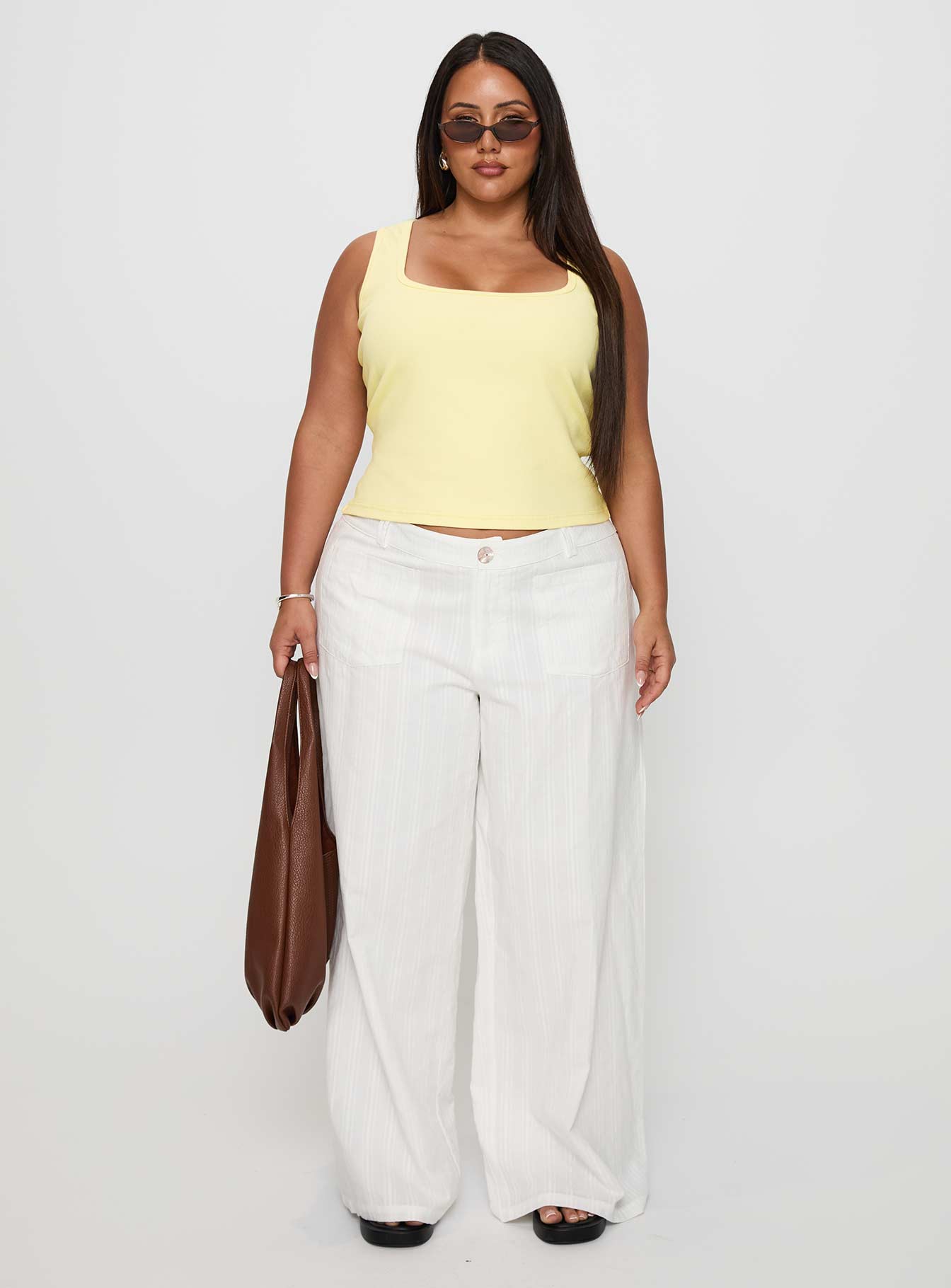 Baseline Square Neck Rib Tank Top Lemon Curve - Image 7