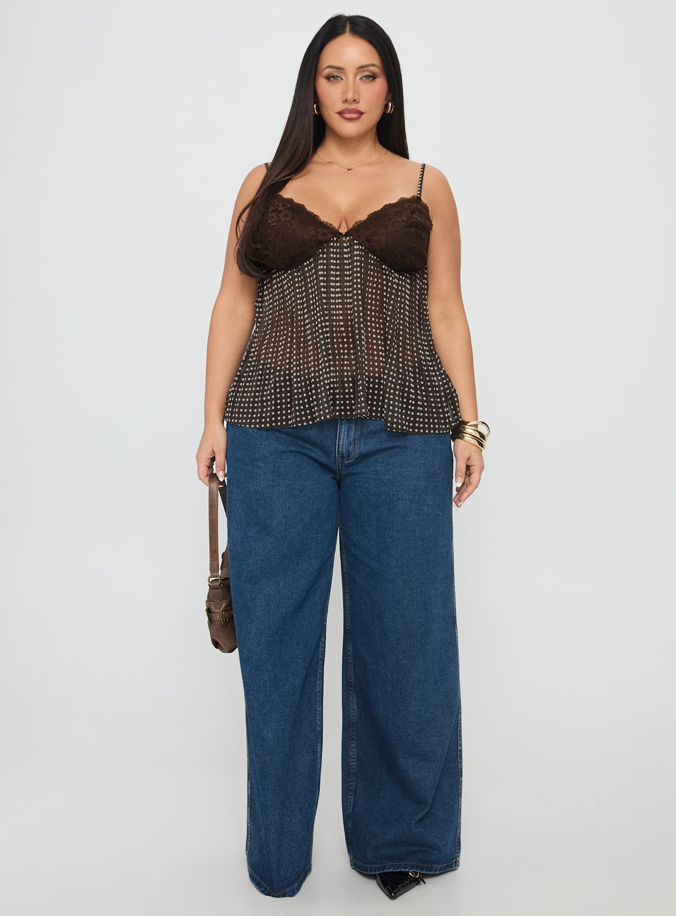 Zami Pleat Top Brown Polka Curve - Image 7