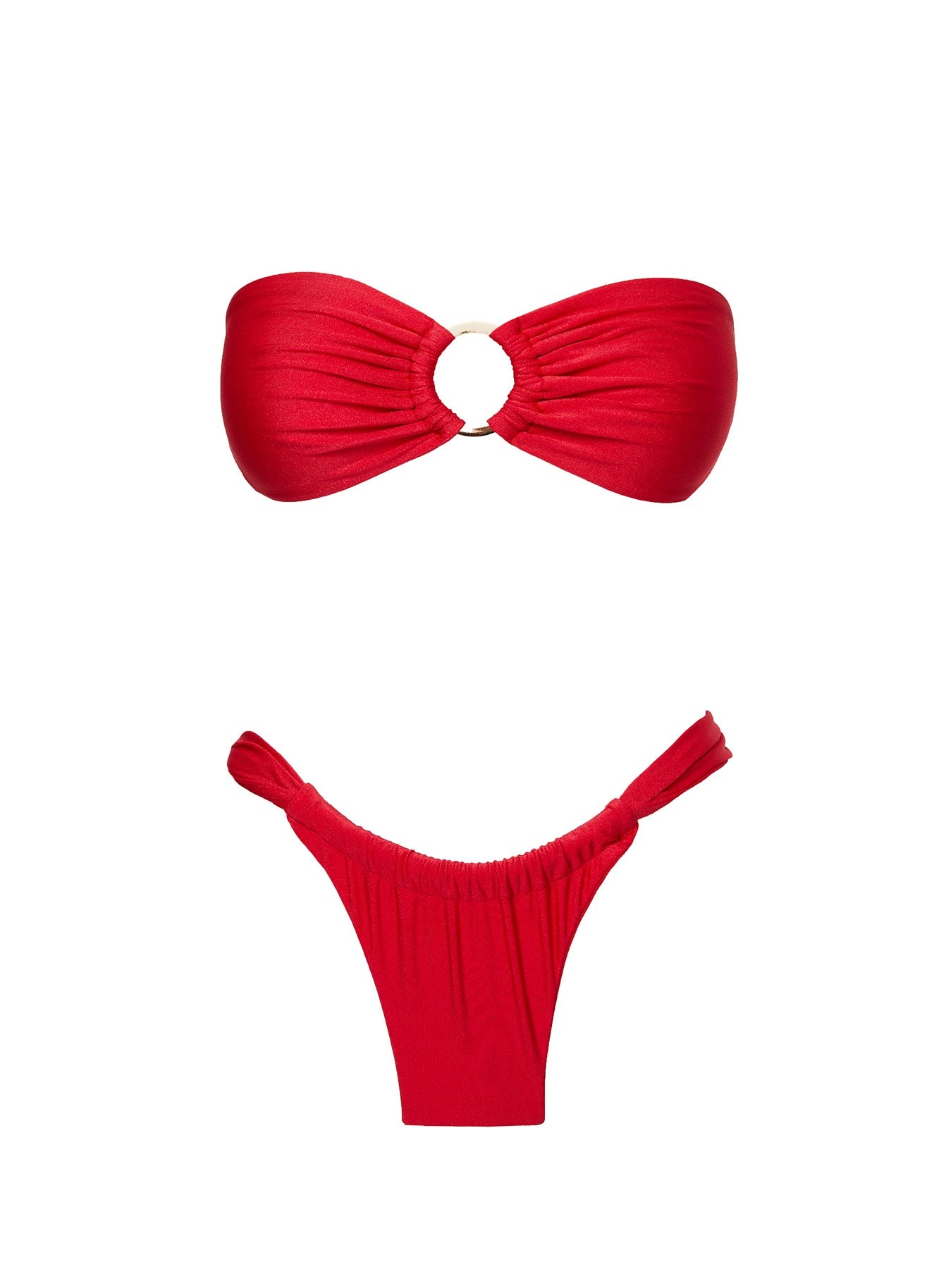 Janea High Cut Ruched Bikini Bottoms Red - Image 5