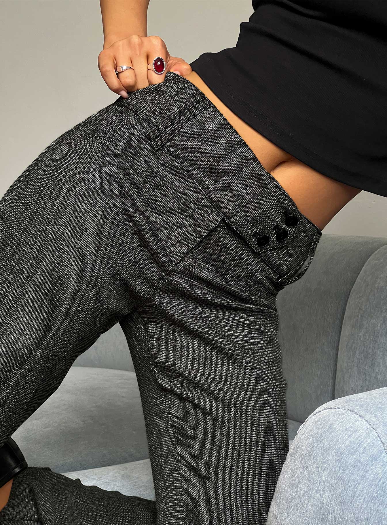 Karola Asymmetrical Buckle Pants Grey - Image 8