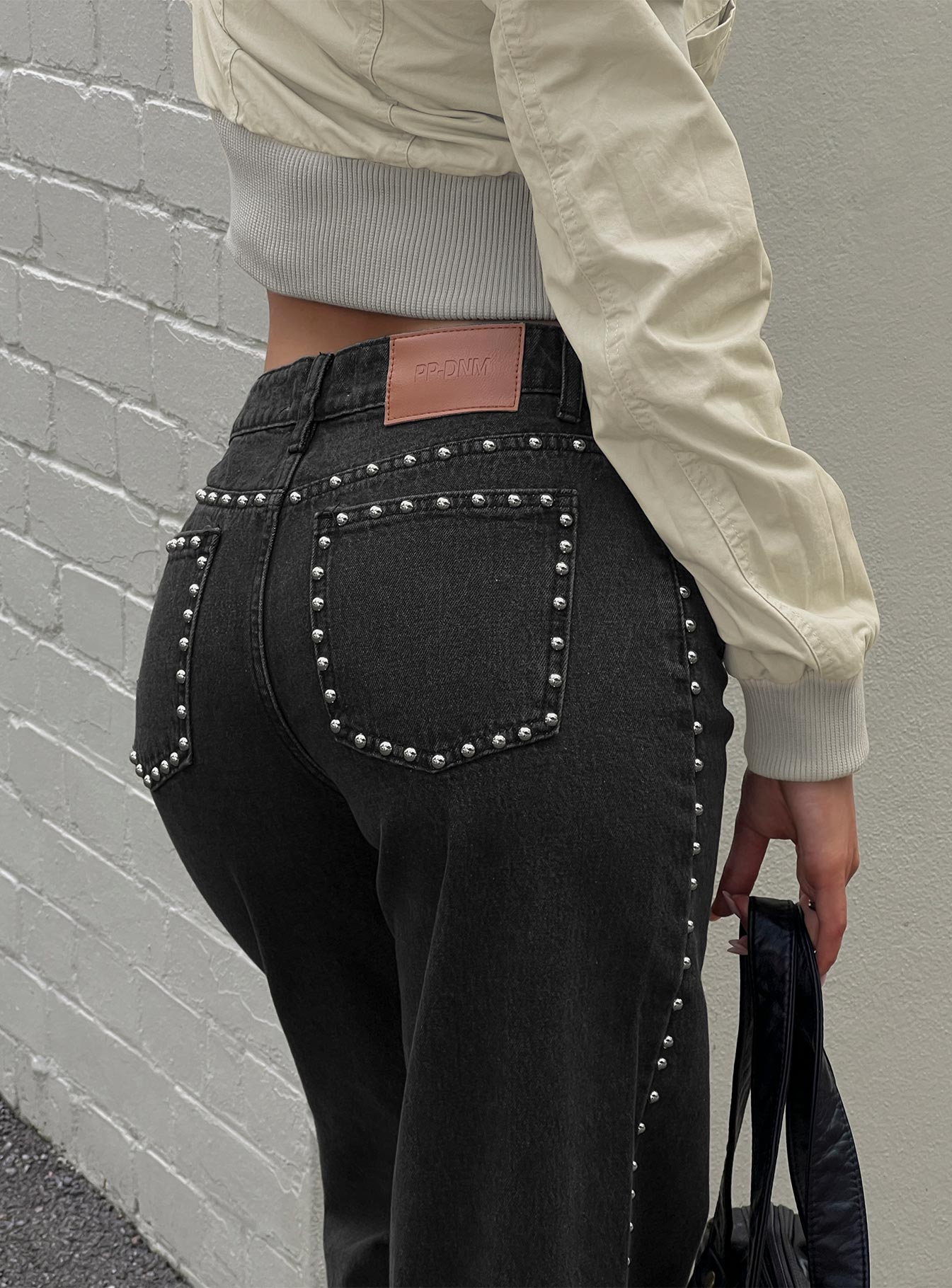 Saving Up Mid Rise Straight Leg Studded Jeans Jet Black - Image 9