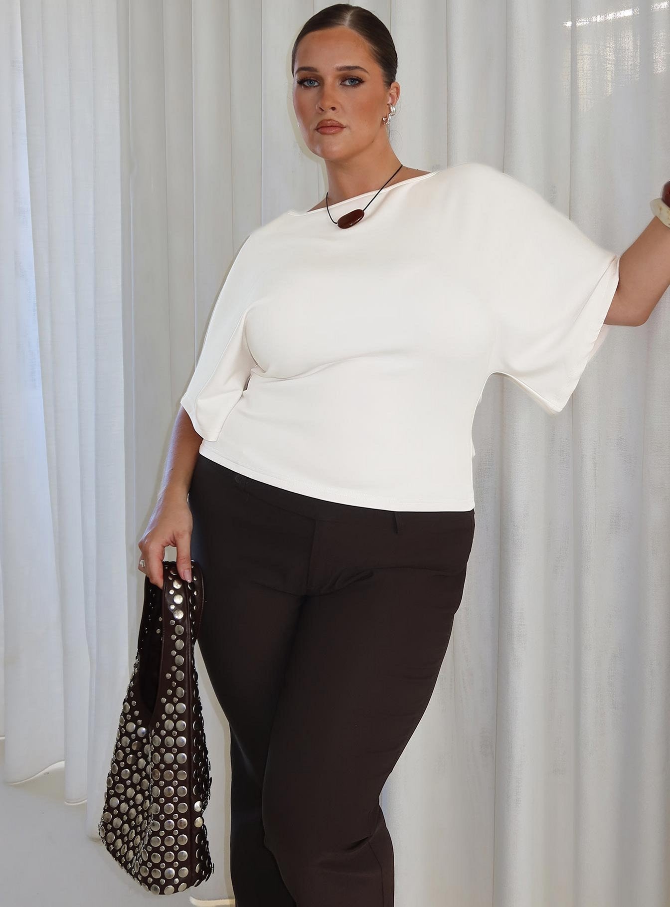 Arazia Cinched Short Sleeve Top White Curve - Image 8