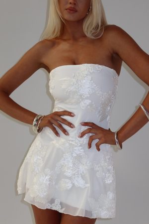 Meadow of Dreams Strapless Mini Dress White Floral Burnout