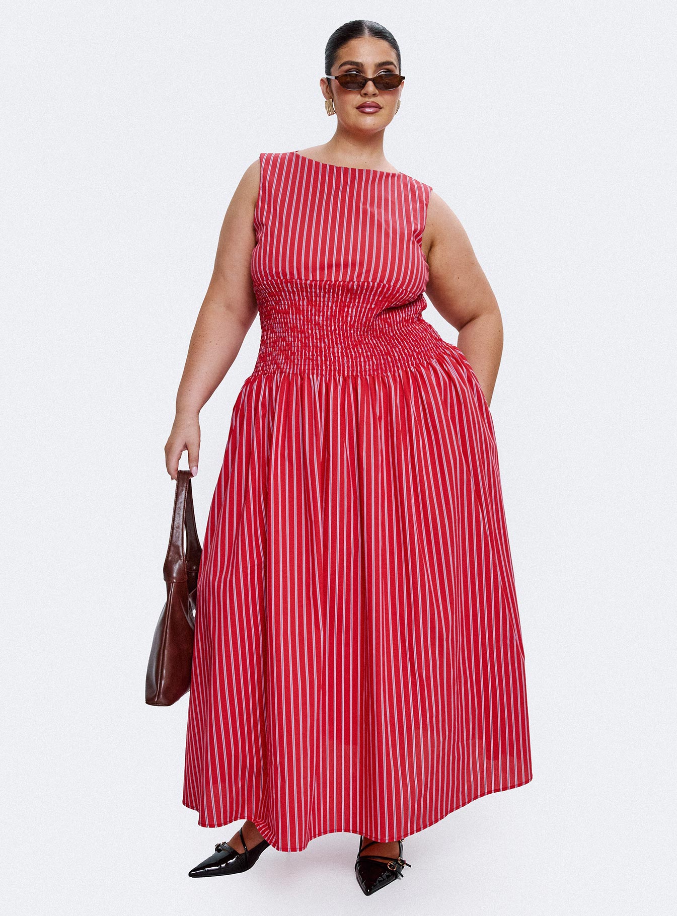 Lilienne Cotton Poplin Maxi Dress Red Stripe Curve - Image 8