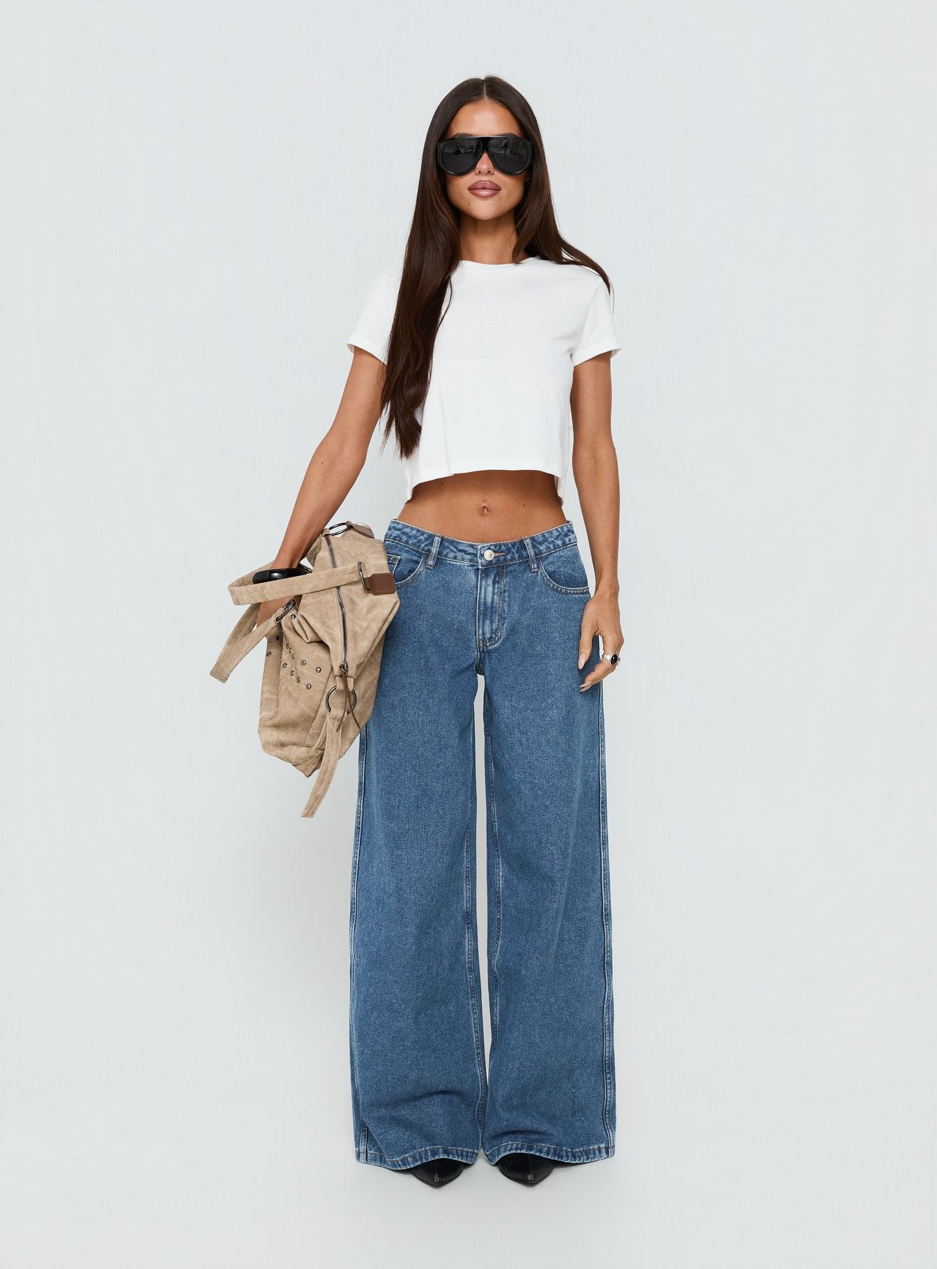 Ramos Low Rise Wide Leg Jeans Mid Blue Wash - Image 8